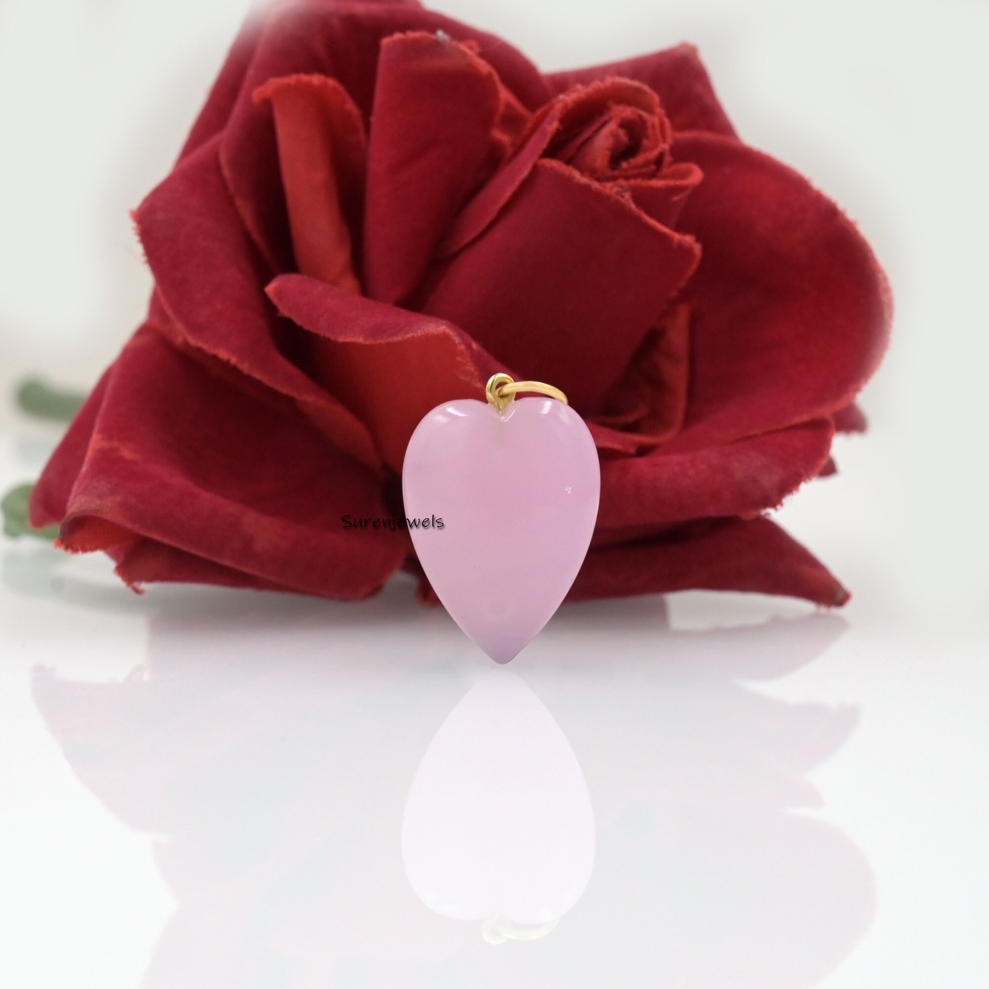 14K Gold Gemstone Heart Pendant: Turquoise, Opal, Coral, Malachite - View 7 - Suren Jewels | SKU: SJP3029-SLYGAM