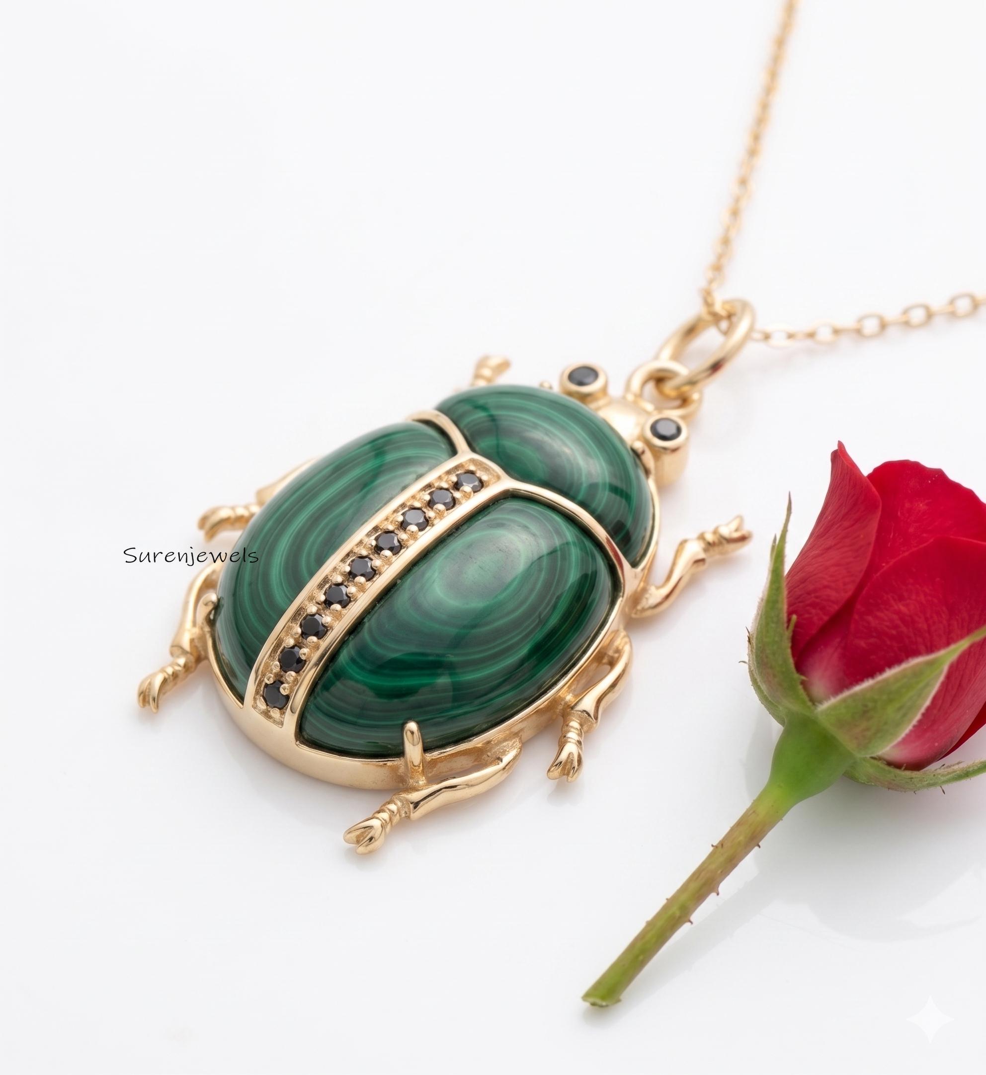 14K Gold Designer Scarab Charm, Small Scarab Pendant, Gemstone Scarab Pendant, Hand Carving Scarab,Scarab Amulet Charm,Carved