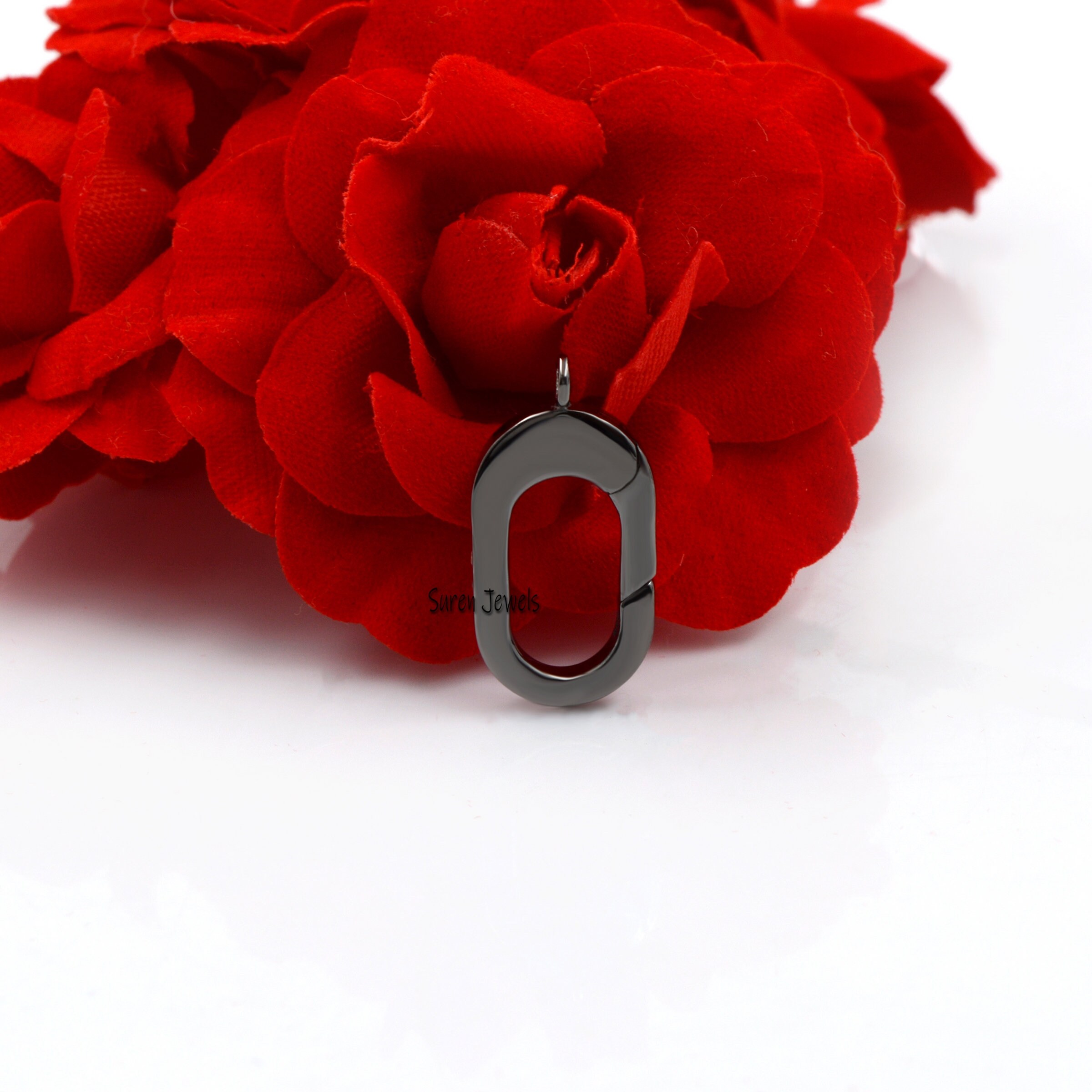 Diamond Oval Charm Lock: Pave Charm Holder Pendant - View 3 - Suren Jewels | SKU: SJP779-