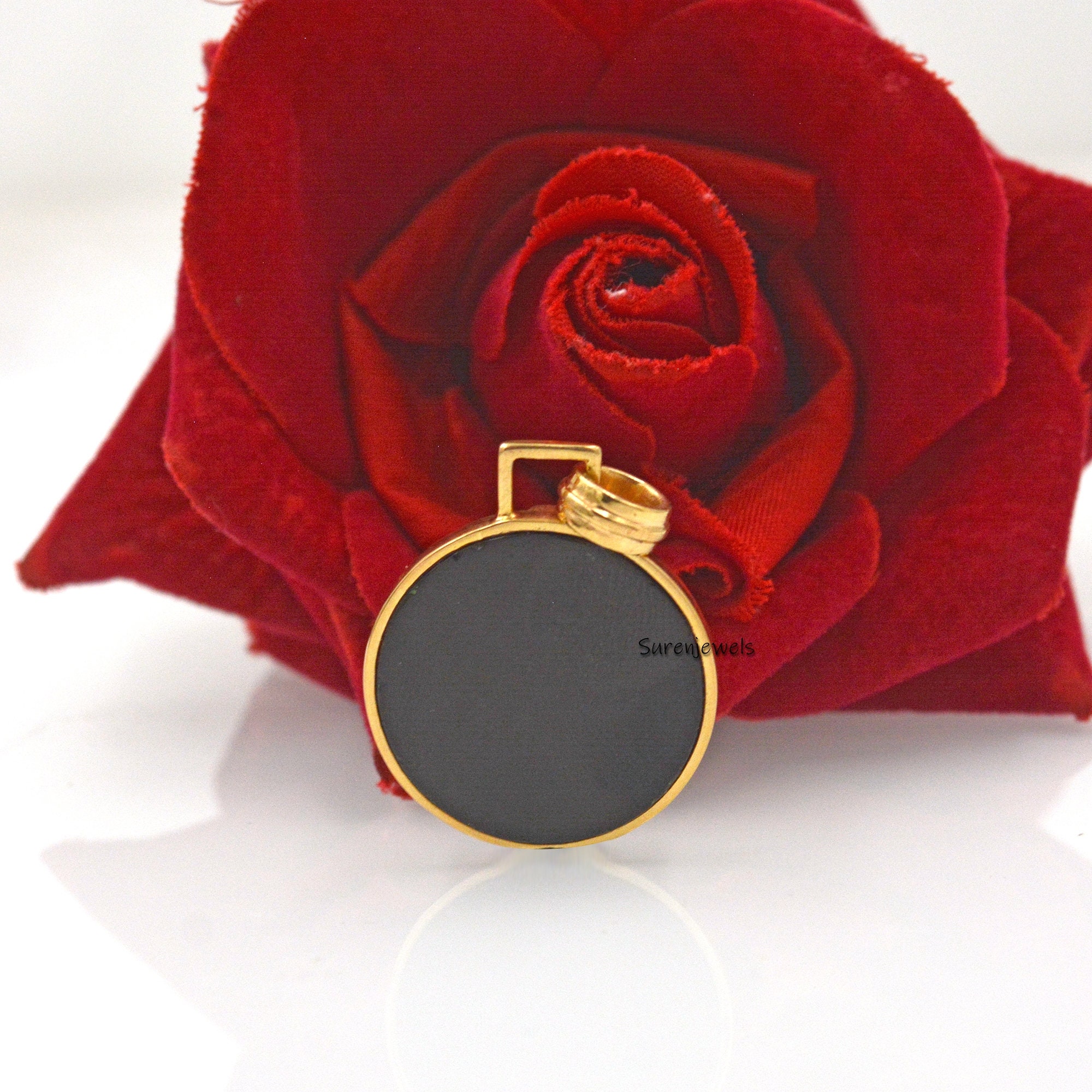14k Gold Gemstone Peace Pendant: Ruby Baguette Accent - View 3 - Suren Jewels | SKU: SJP1695