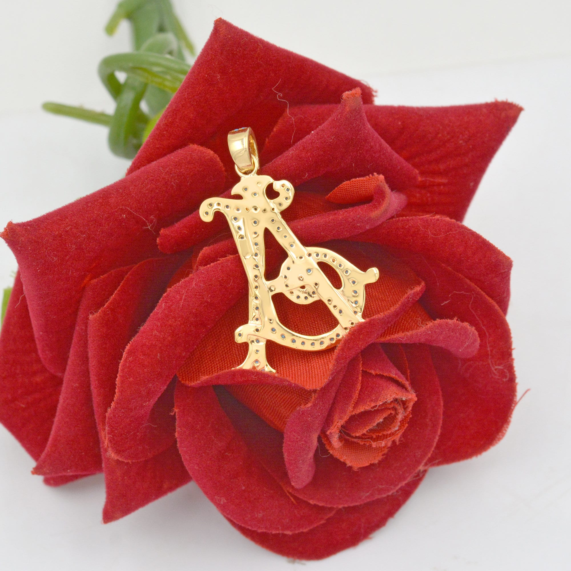 925 Silver Diamond Monogram Pendant: Custom Letter Initial - View 3 - Suren Jewels | SKU: SJP89-SLRHDI-NP-N13-18I