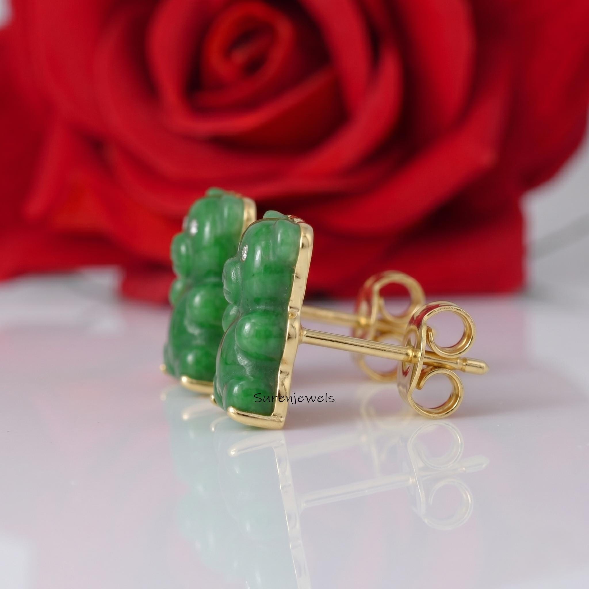 14K Gold Gemstone Teddy Bear Earrings, Tiny Teddy Bear Flat Stud, Teddy Bear Baby Earring, gold teddy bear post earrings, Ted