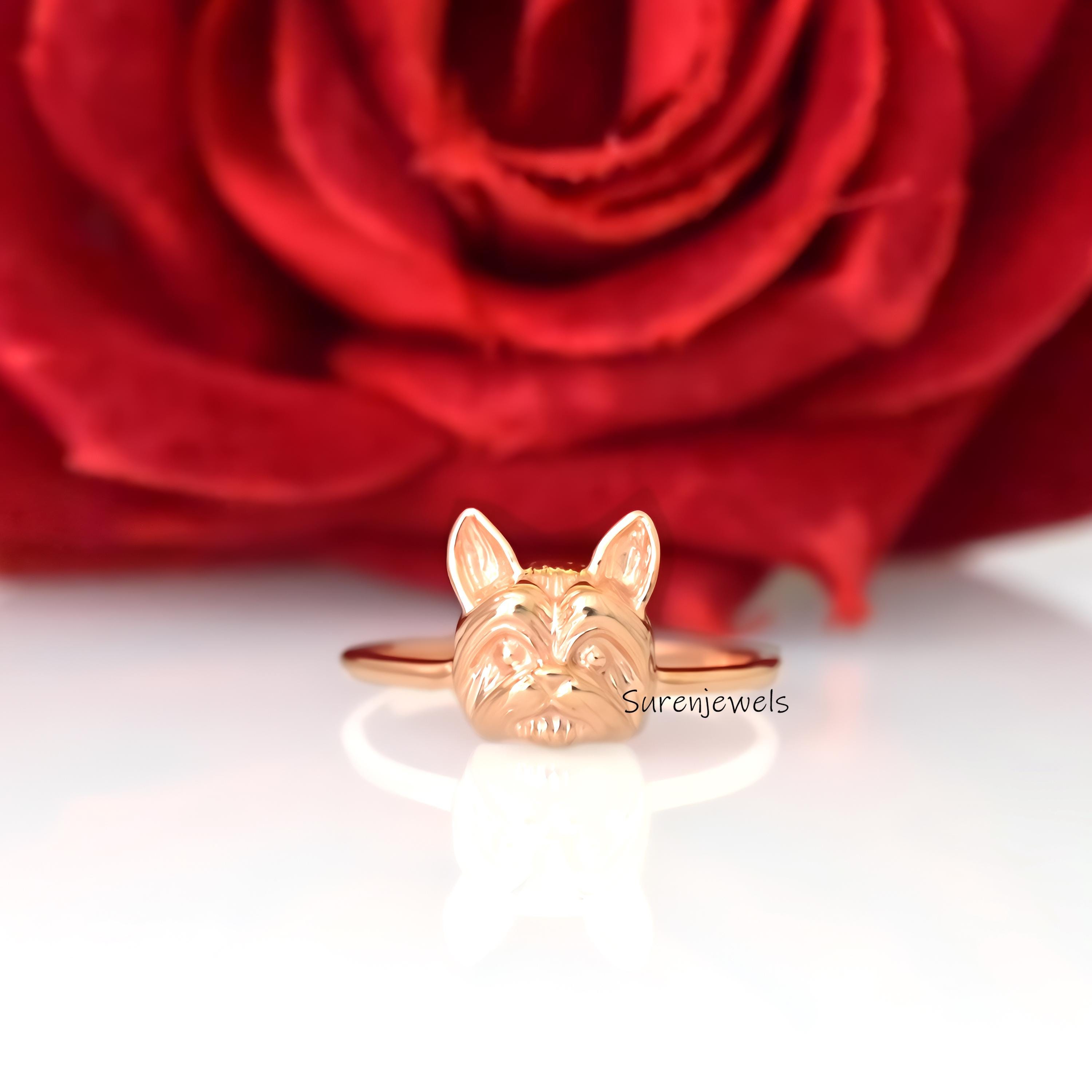 14k Gold Yorkie Ring: Dainty York Terrier Jewelry - View 2 - Suren Jewels | SKU: SJR2972-SLNS-US-8