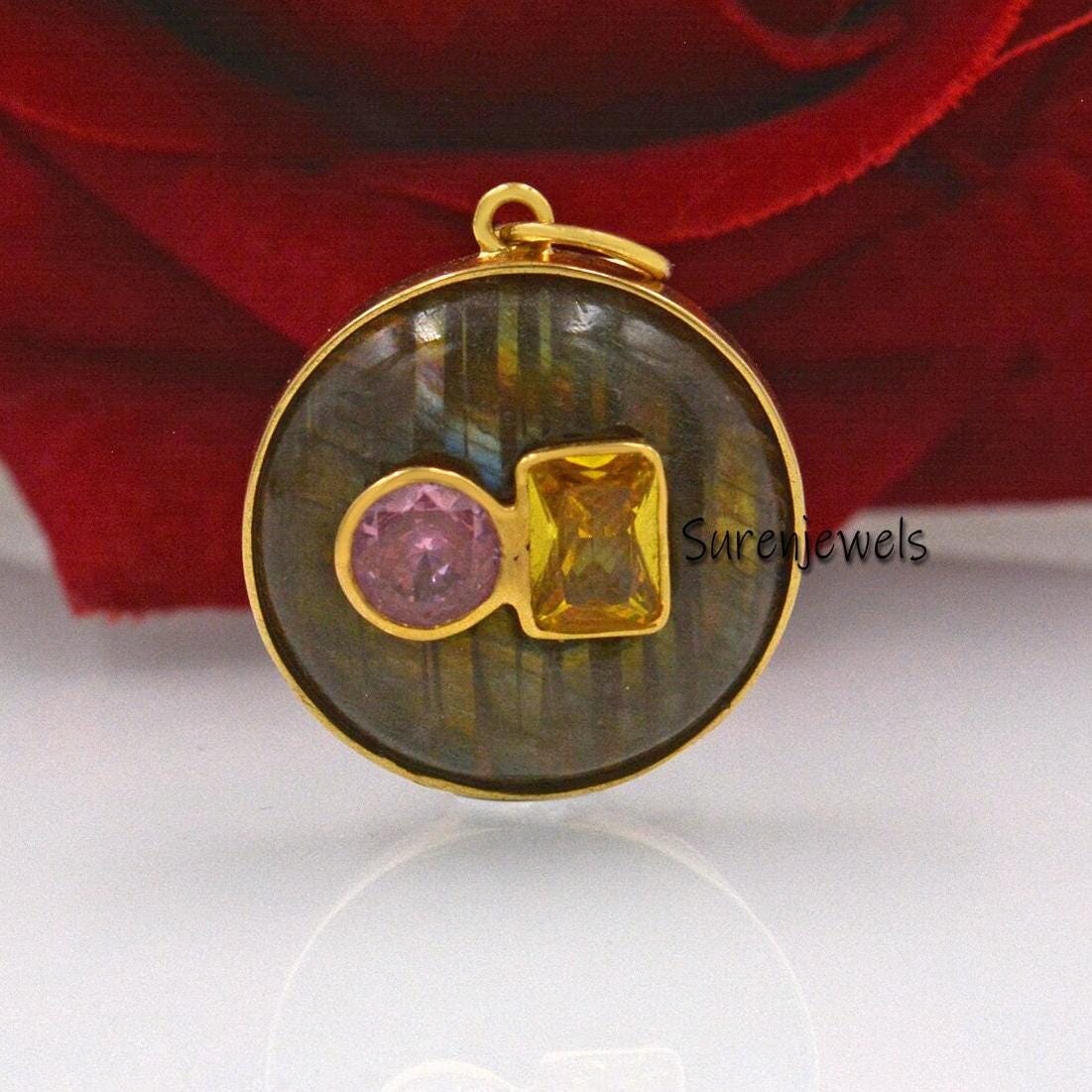 Hand Carved 14k Gold Gemstone Ball Pendant Jewelry - Suren Jewels | SKU: SJP1693-SLYGAZCZYCZ