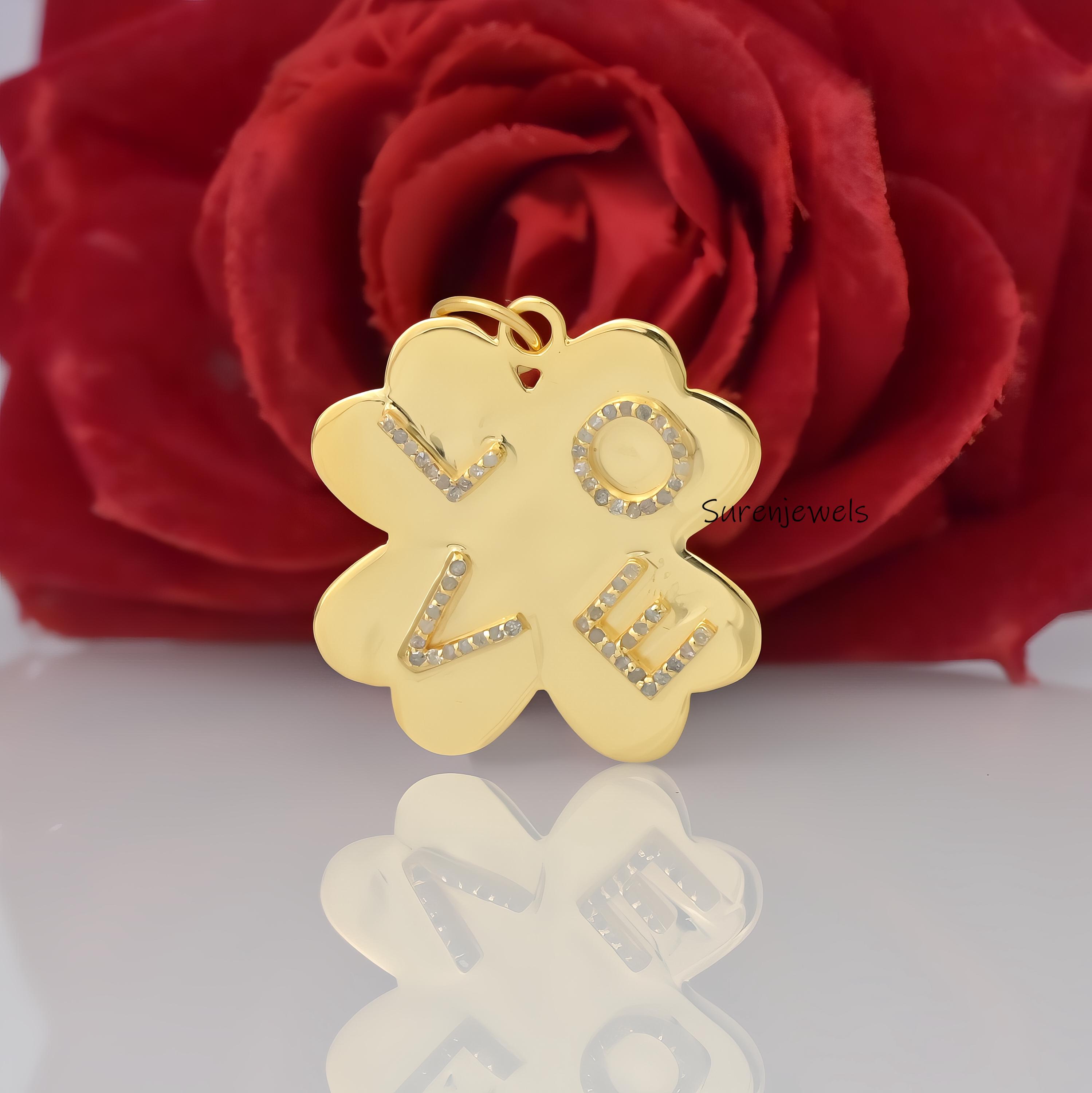 925 Silver Diamond Initial Clover Pendant 4 letter Flower - View 2 - Suren Jewels | SKU: SJP1000