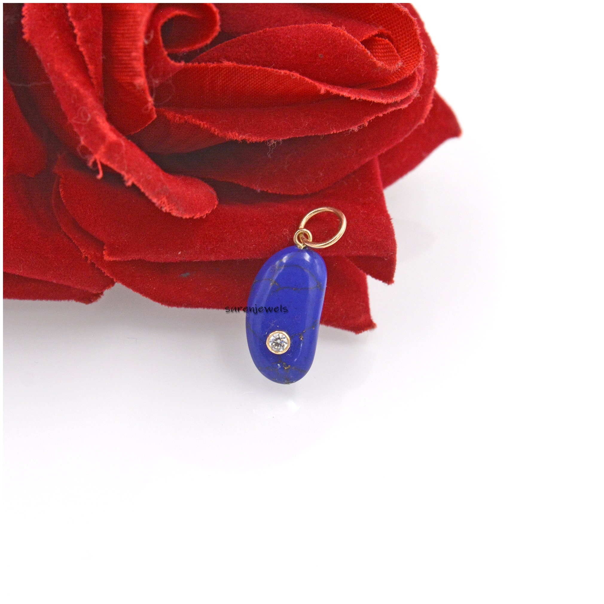 14k Gold Gemstone Kidney Bean Charm: Solid Gold Lucky Pendant - View 4 - Suren Jewels | SKU: SJP1479-9KYGBOMN