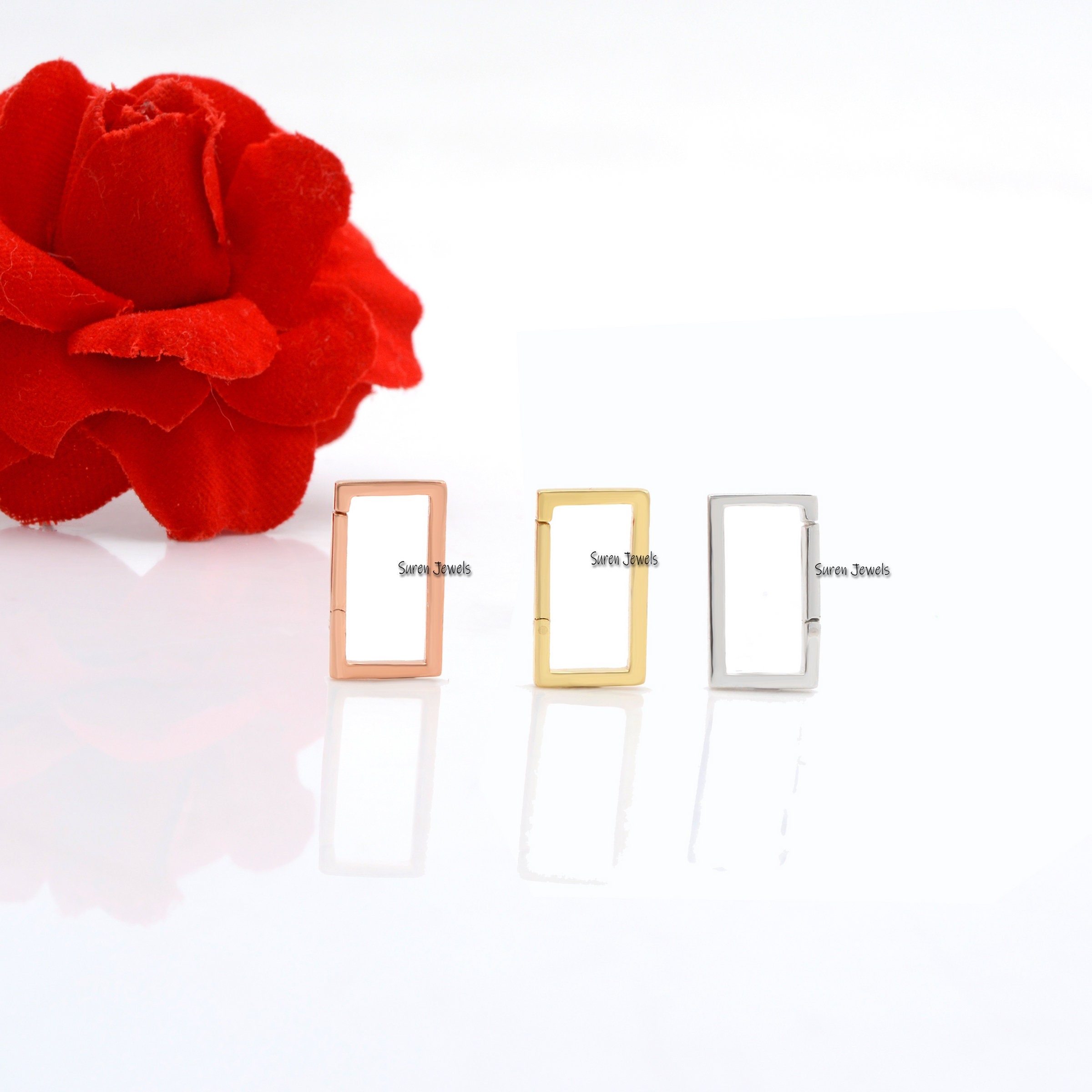 14k Gold Square Charm Holder: Rectangle Link Lock, Enhancer - View 3 - Suren Jewels | SKU: SJP452-SLYG
