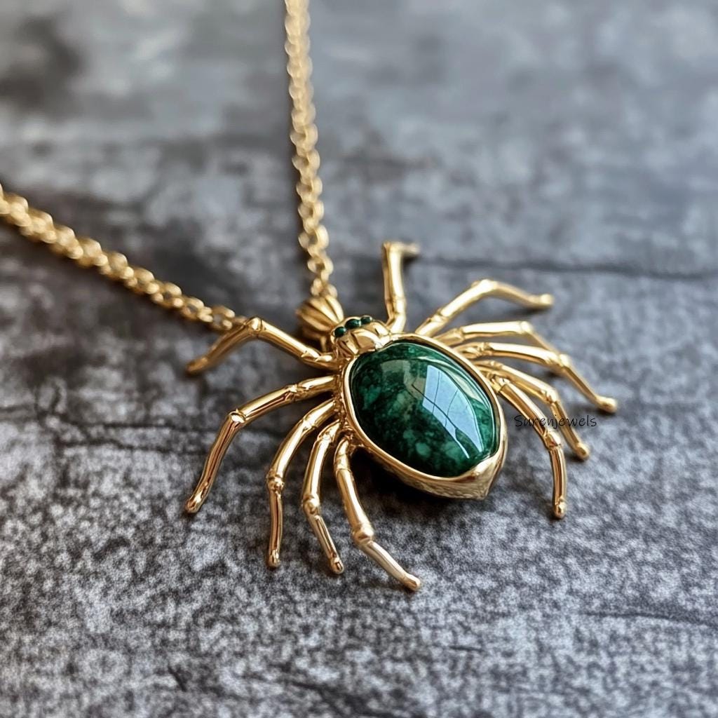 14k Gold Gemstone Spider Pendant: Halloween Jewelry - View 4 - Suren Jewels | SKU: SJP4970-SLNSMKCZ-25M,SJP4538-SLYGTEBKCZ-25