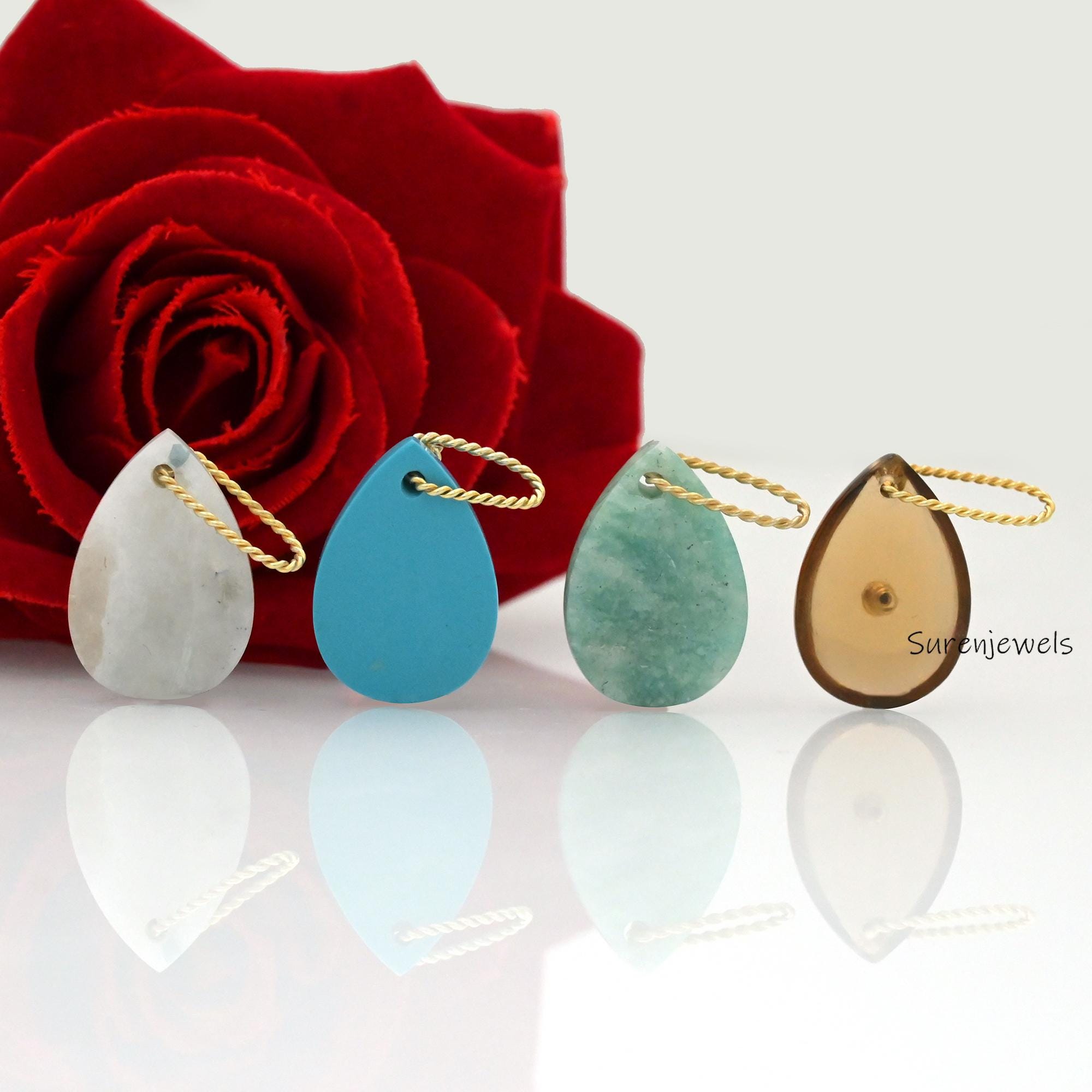 14K Gold Gemstone Teardrop Pendant Charm - View 4 - Suren Jewels | SKU: SJP4177-SLYGMSTQ-25M