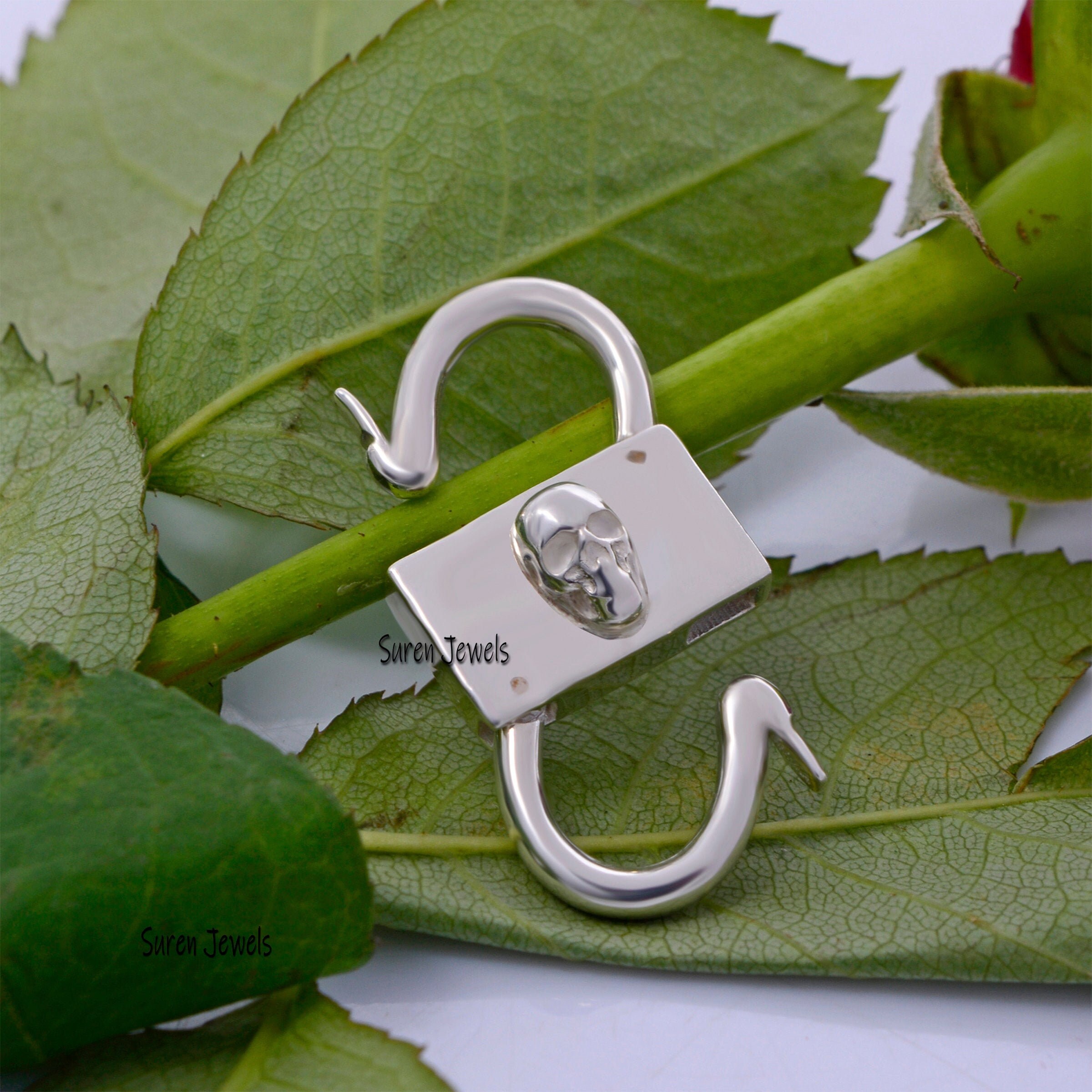 925 Silver Skull Padlock: Handmade Designer Jewelry (30x17 MM) - View 5 - Suren Jewels | SKU: SJP31-SLNS-SKL