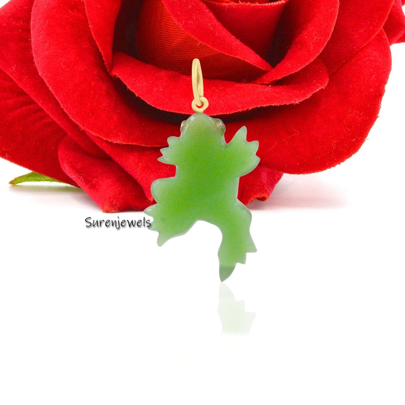 14K Gold Malachite Frog Pendant: Handmade Carved Animal Charm - View 2 - Suren Jewels | SKU: SJP1724