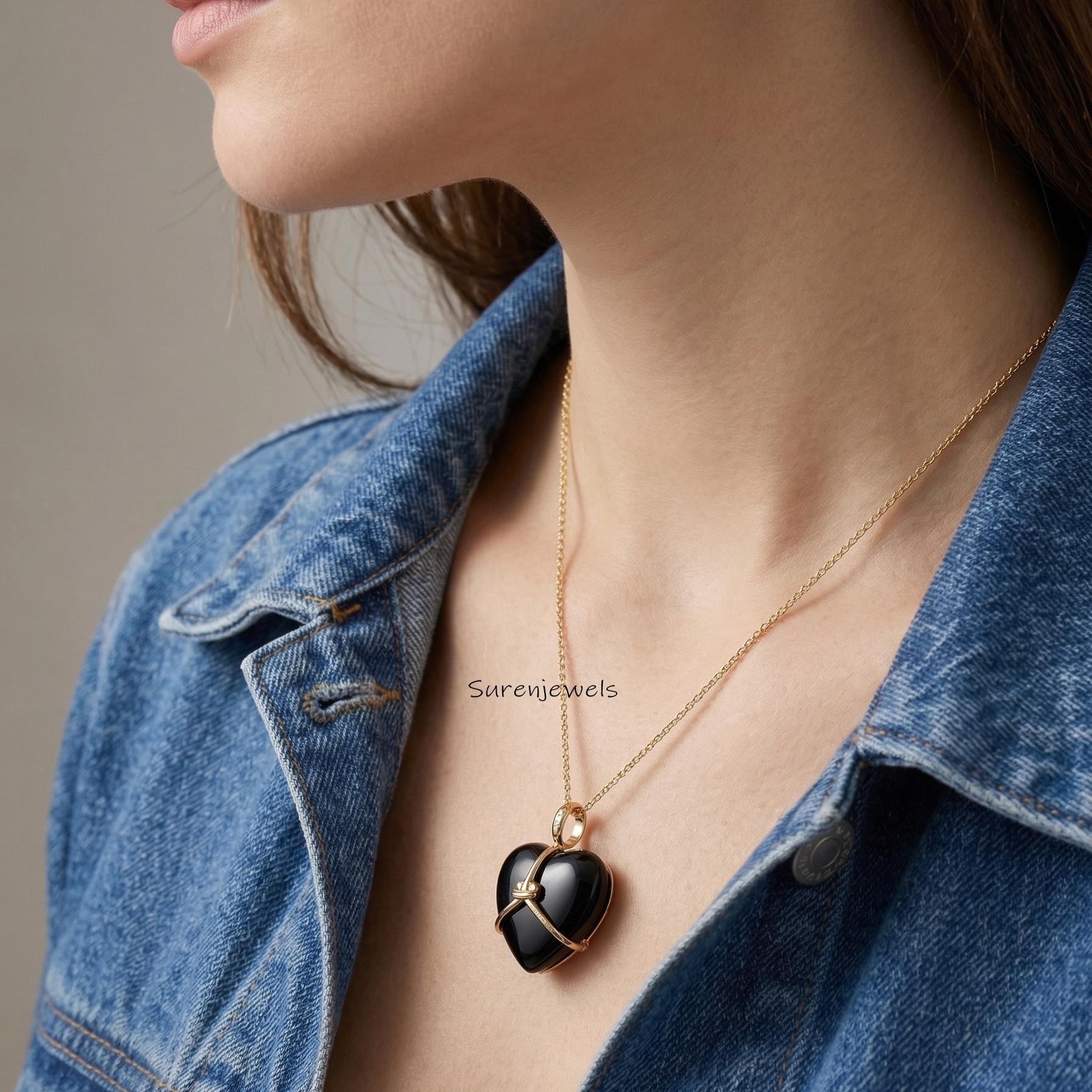 14k Gold Gemstone Heart Pendant: Designer heart Pendant, Handmade Heart Pendant - View 6 - Suren Jewels | SKU: SJP