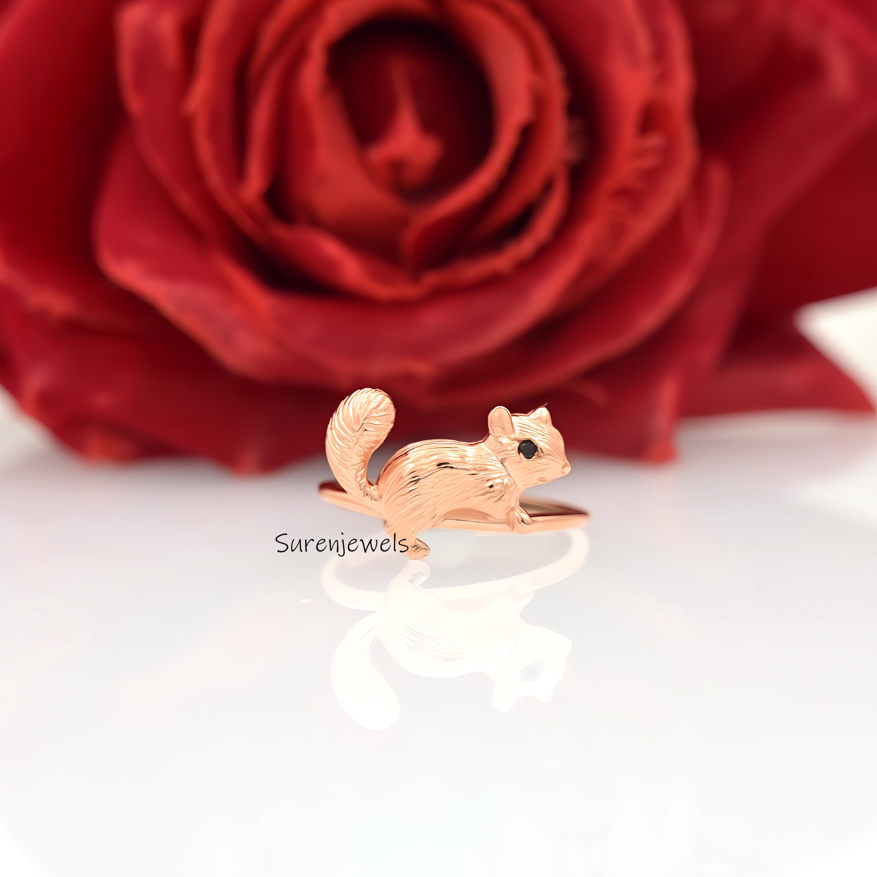 14k Gold Squirrel Ring: Handmade Animal Jewelry - View 4 - Suren Jewels | SKU: SJR2899-SLNSBKCZ-US-7,SJR2918-SLRGBKCZ-US-6
