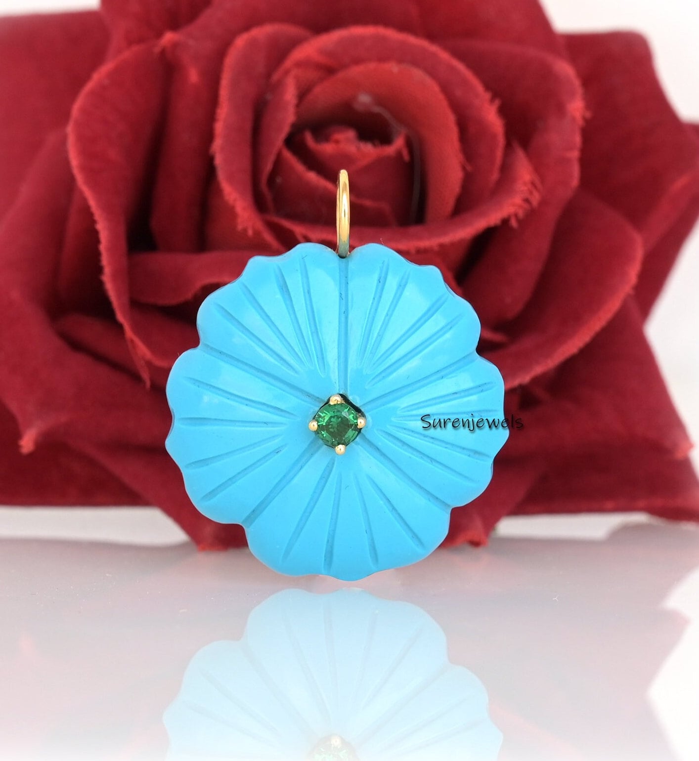 14K Gold Amethyst Flower Pendant: Hand Carved Gemstone Jewelry - View 2 - Suren Jewels | SKU: SJP1730