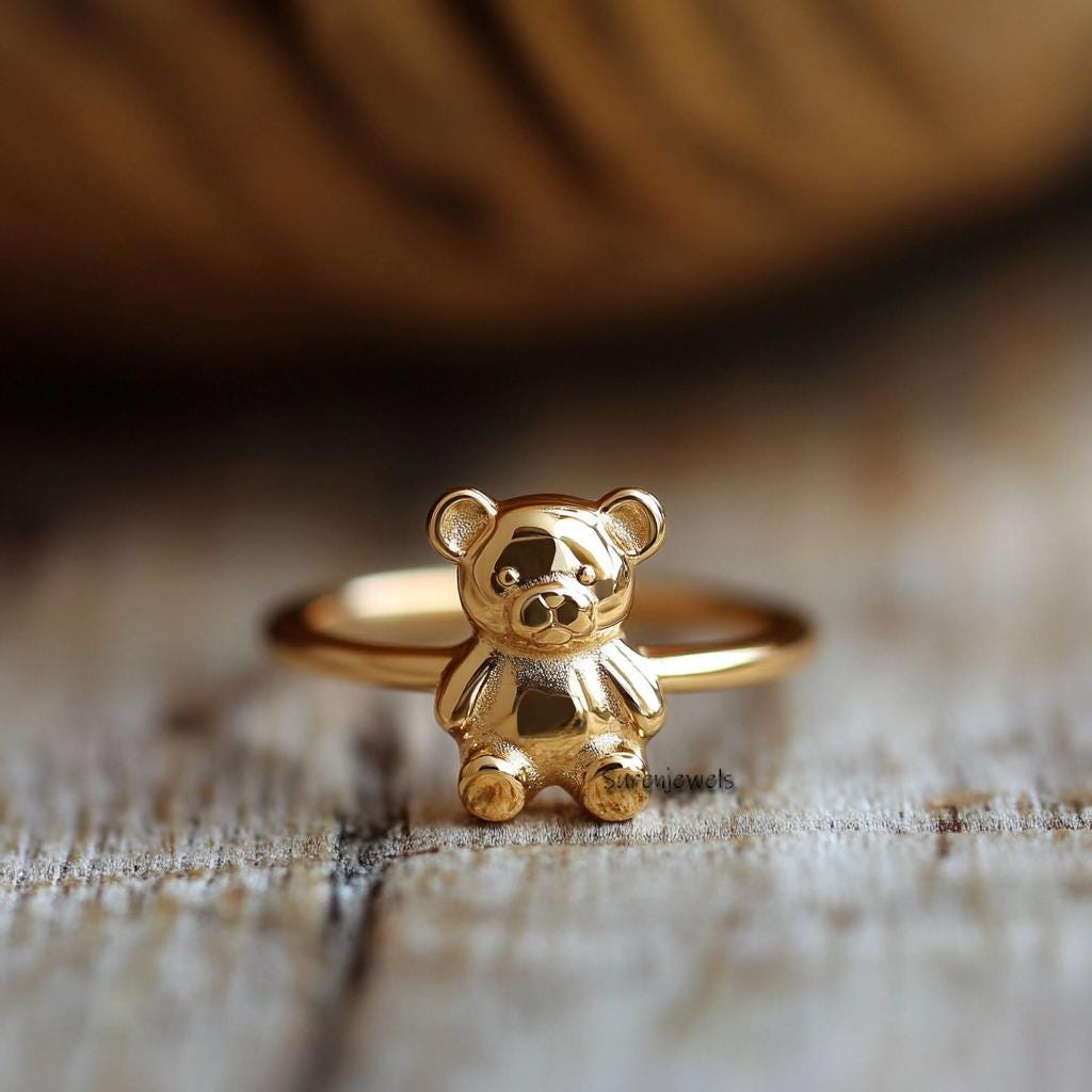 14k Gold Teddy Bear Ring: Dainty Solid Gold Jewelry - View 3 - Suren Jewels | SKU: SJR2946-SLYG-US-6,SJR2889-SLRG-US-7,SJR301
