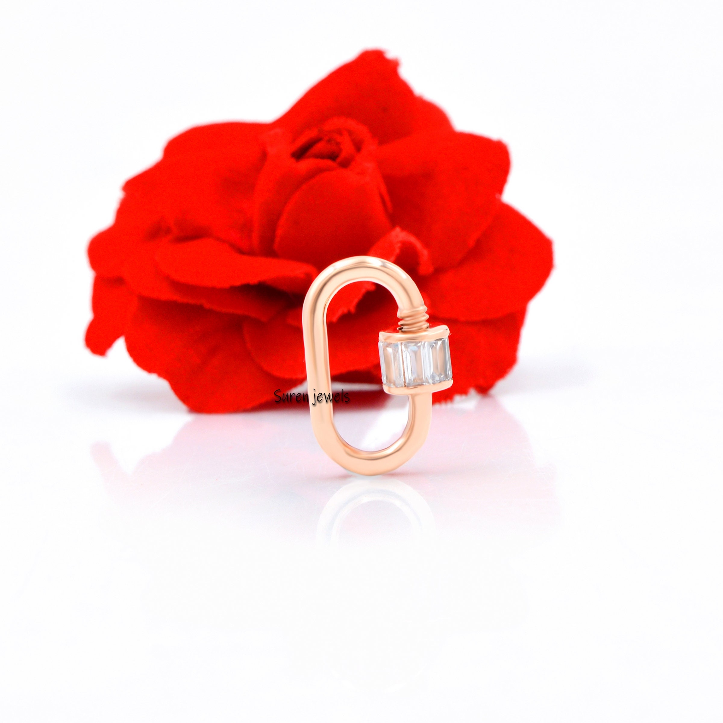 925 Silver Baguette Carabiner Lock: White Topaz Jewelry - View 3 - Suren Jewels | SKU: SJC22-SLYGBTTWT-N36-18I