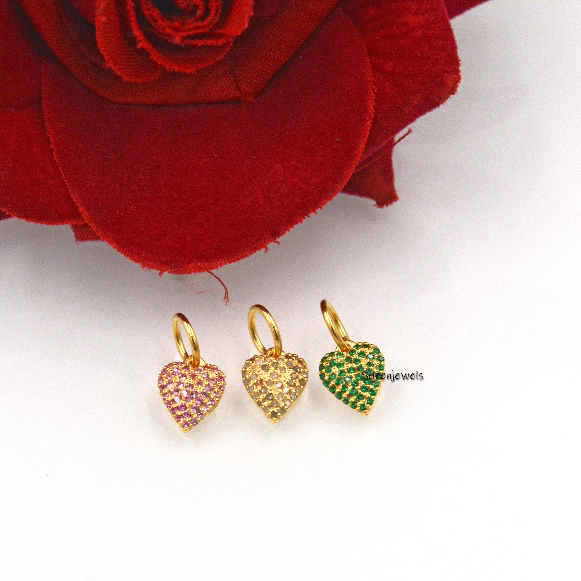 14K Gold Turquoise Heart Charm: Designer Love Pendant - View 2 - Suren Jewels | SKU: SJP1095-SLYGPSP