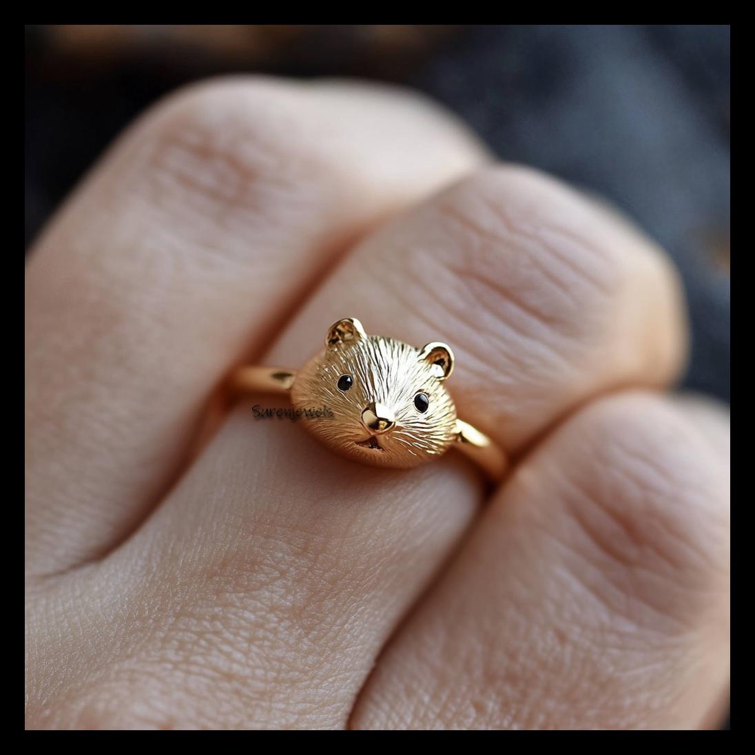 14k Gold Hamster Ring: Dainty Animal Jewelry - View 4 - Suren Jewels | SKU: SJR,SJR3028-SLYGBKCZ-US-10,SJR3035-SLYG-US-5