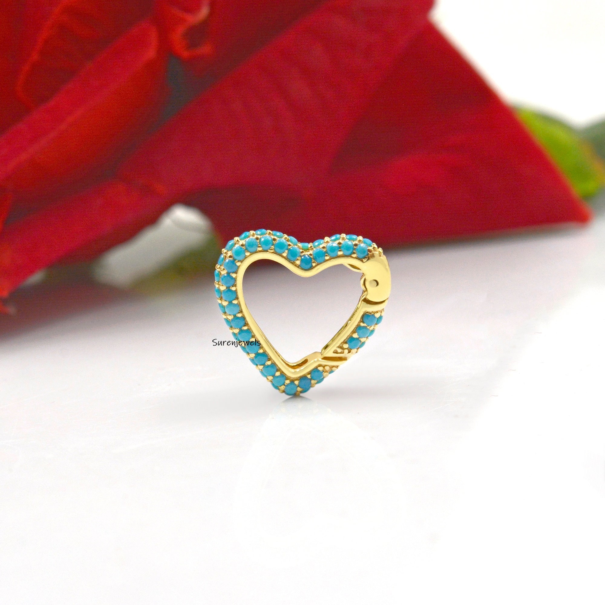 14K Gold Diamond Heart Charm Holder: Enhancer Lock - Suren Jewels | SKU: SJP1182-SLYGTQ
