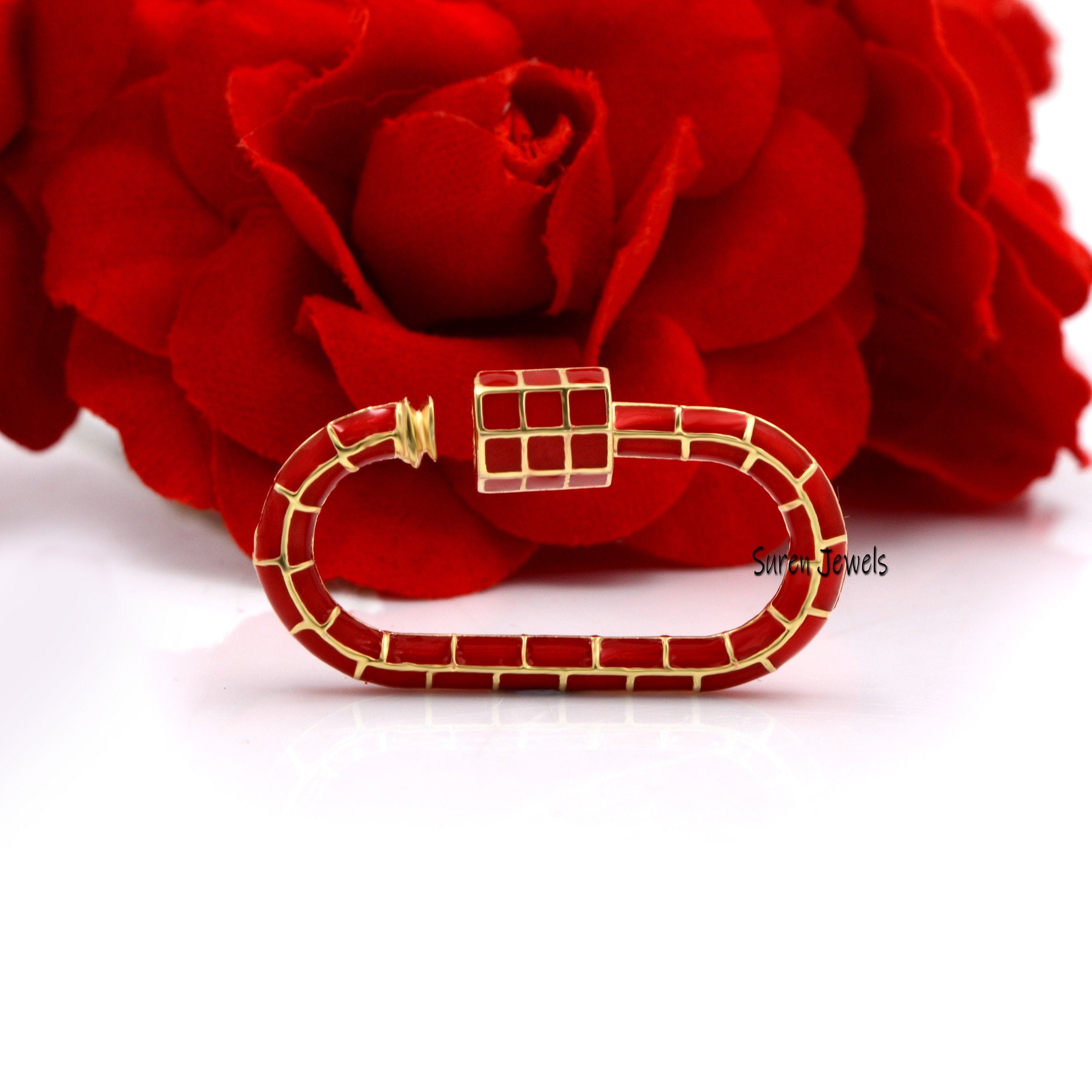 14K Solid Gold Enamel Carabiner Lock: Designer Jewelry Finding - Suren Jewels | SKU: SJC18-