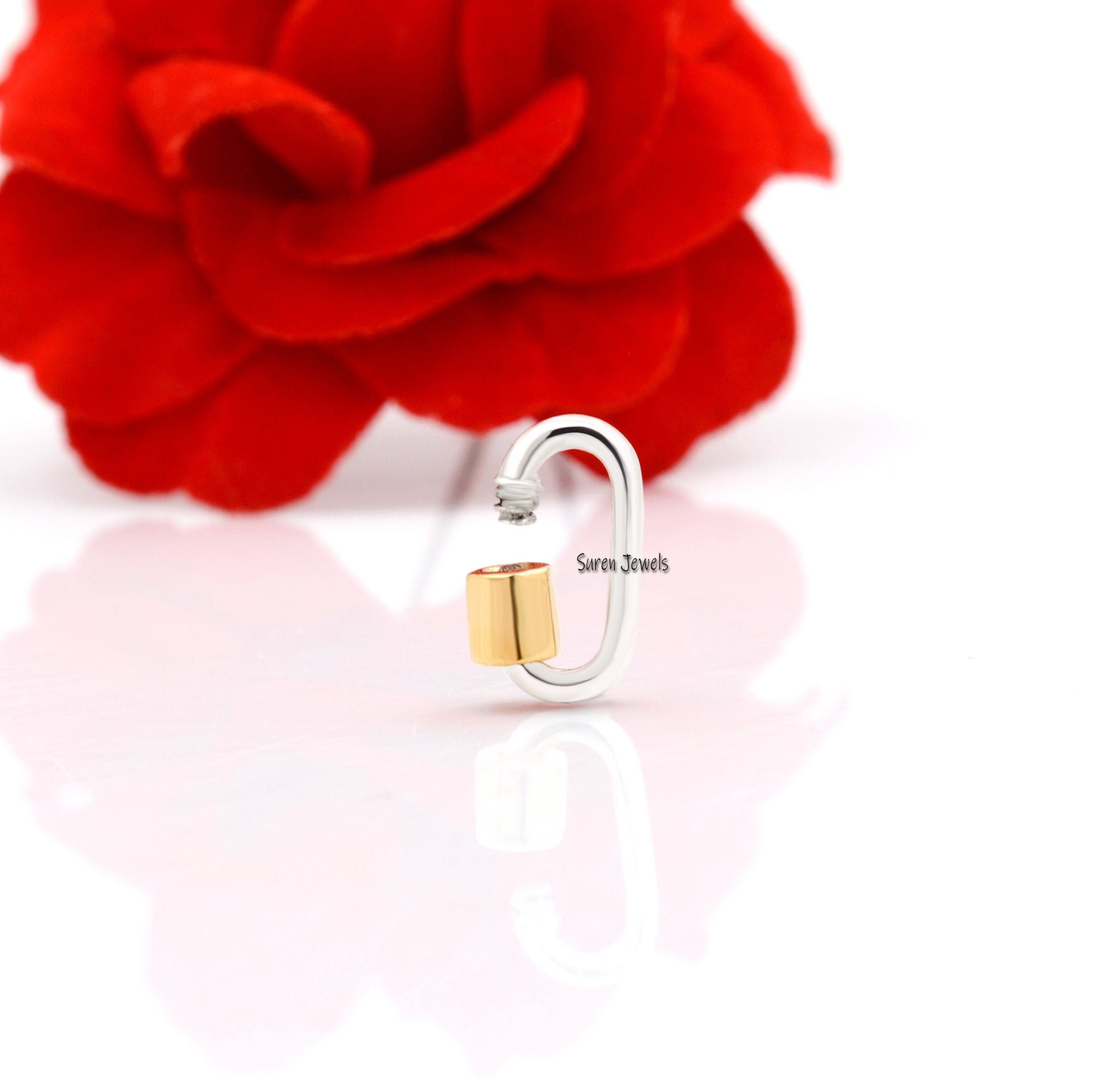 925 Silver Two Tone Carabiner Lock: Solid Silver Pendant - Suren Jewels | SKU: SJC130-SLNSYG-25M