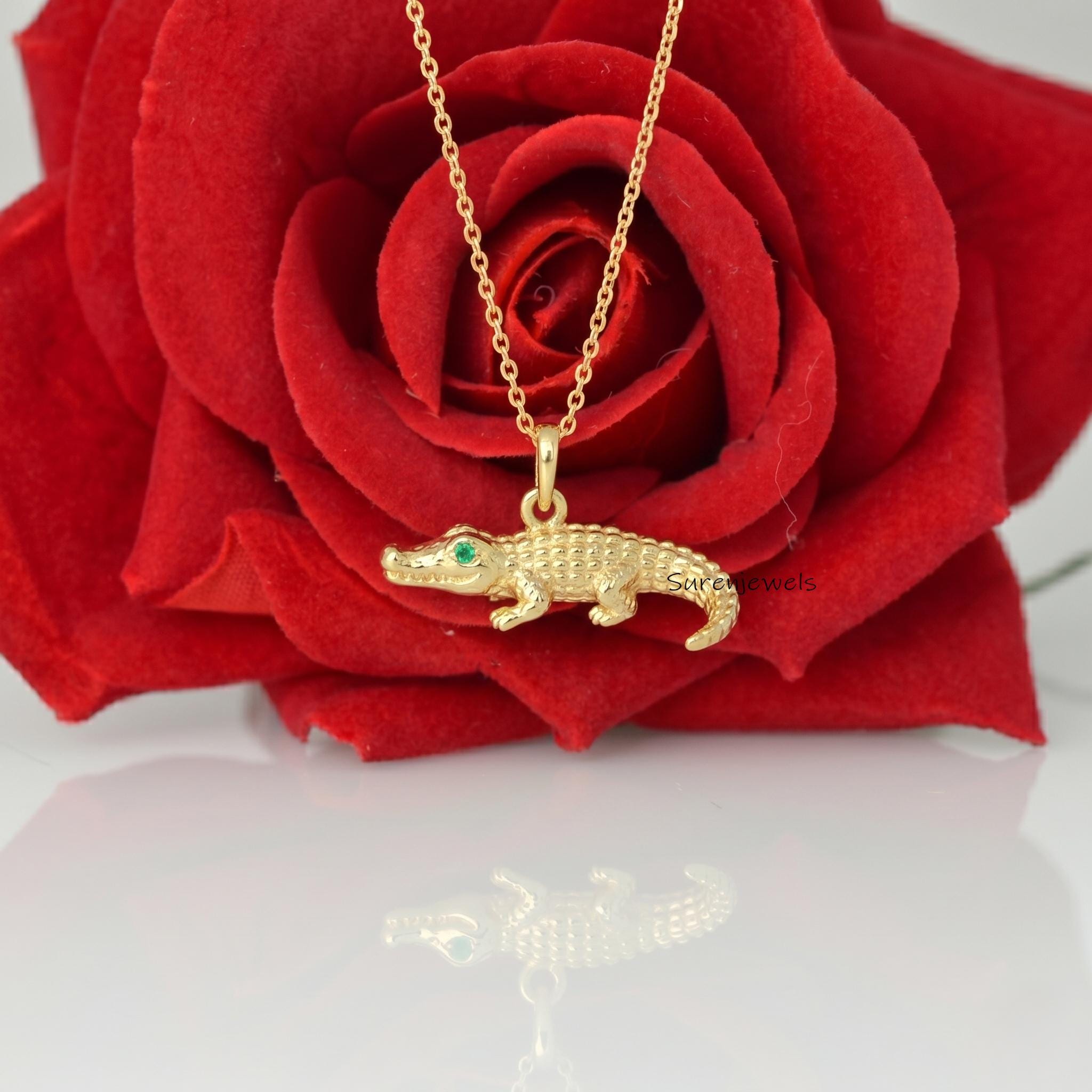 14K Gold Alligator Pendant, Animal Pendant, 14k Crocodile Pendant, Real Gold Jewelry, Alligator Crocodile Pendant, Spirit Ani