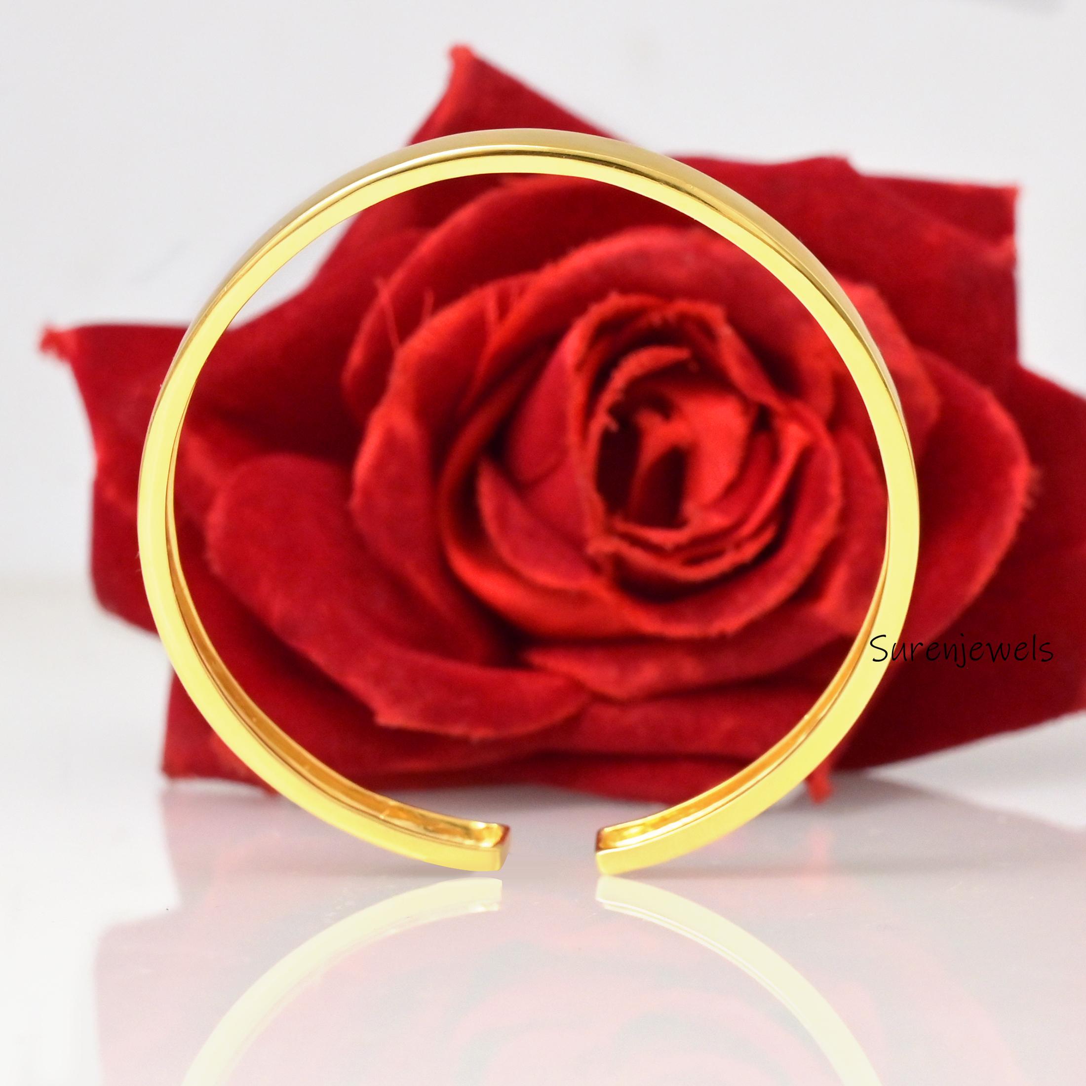 Solid 14k Gold Hinged Bangle Bracelet, Handmade - View 3 - Suren Jewels | SKU: SJB350-SLYG-7I