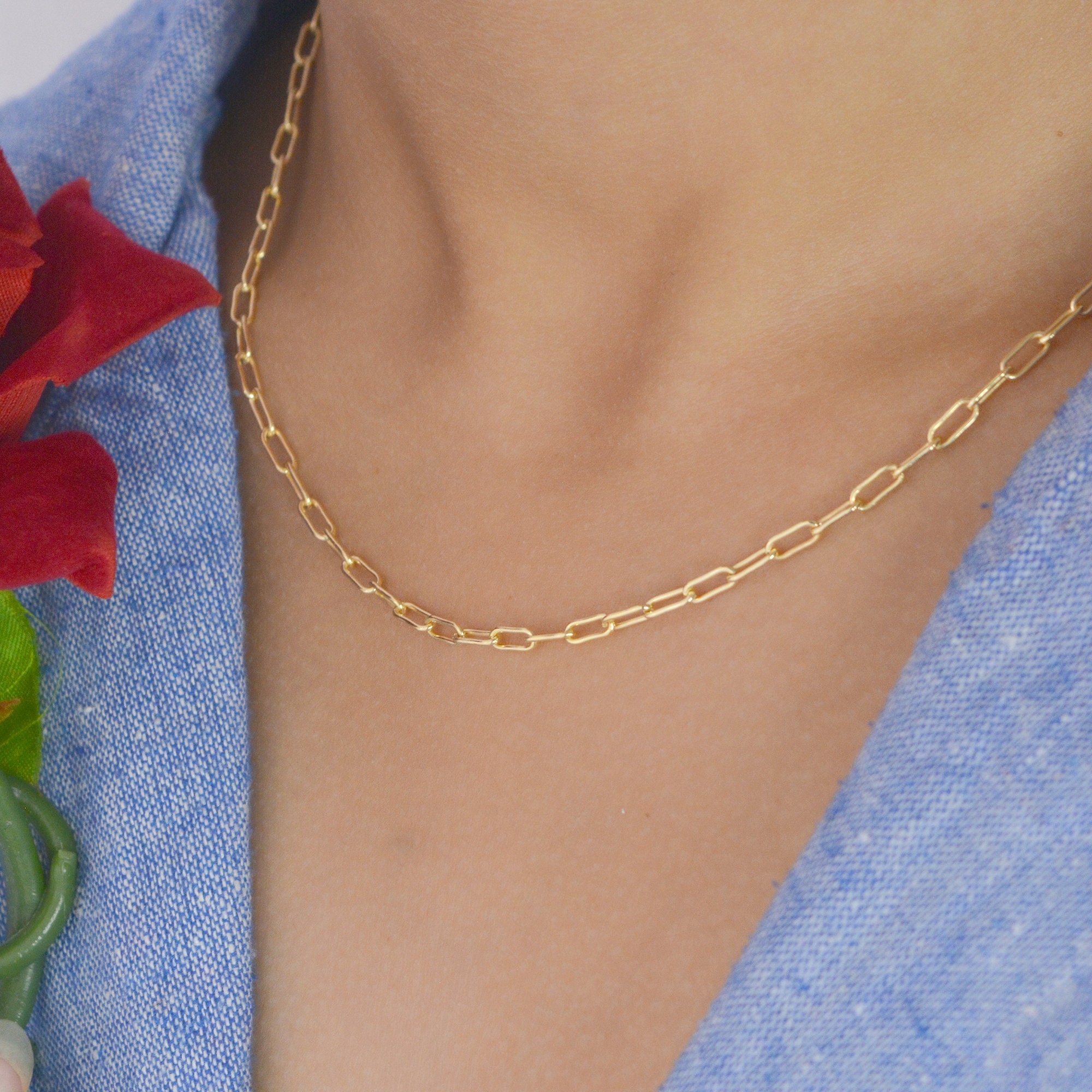 14K Gold Carabiner Cable Chain Necklace: Oval Link Clasp - View 5 - Suren Jewels | SKU: SJN279/G49-14KYG-6.6M-20I-F202