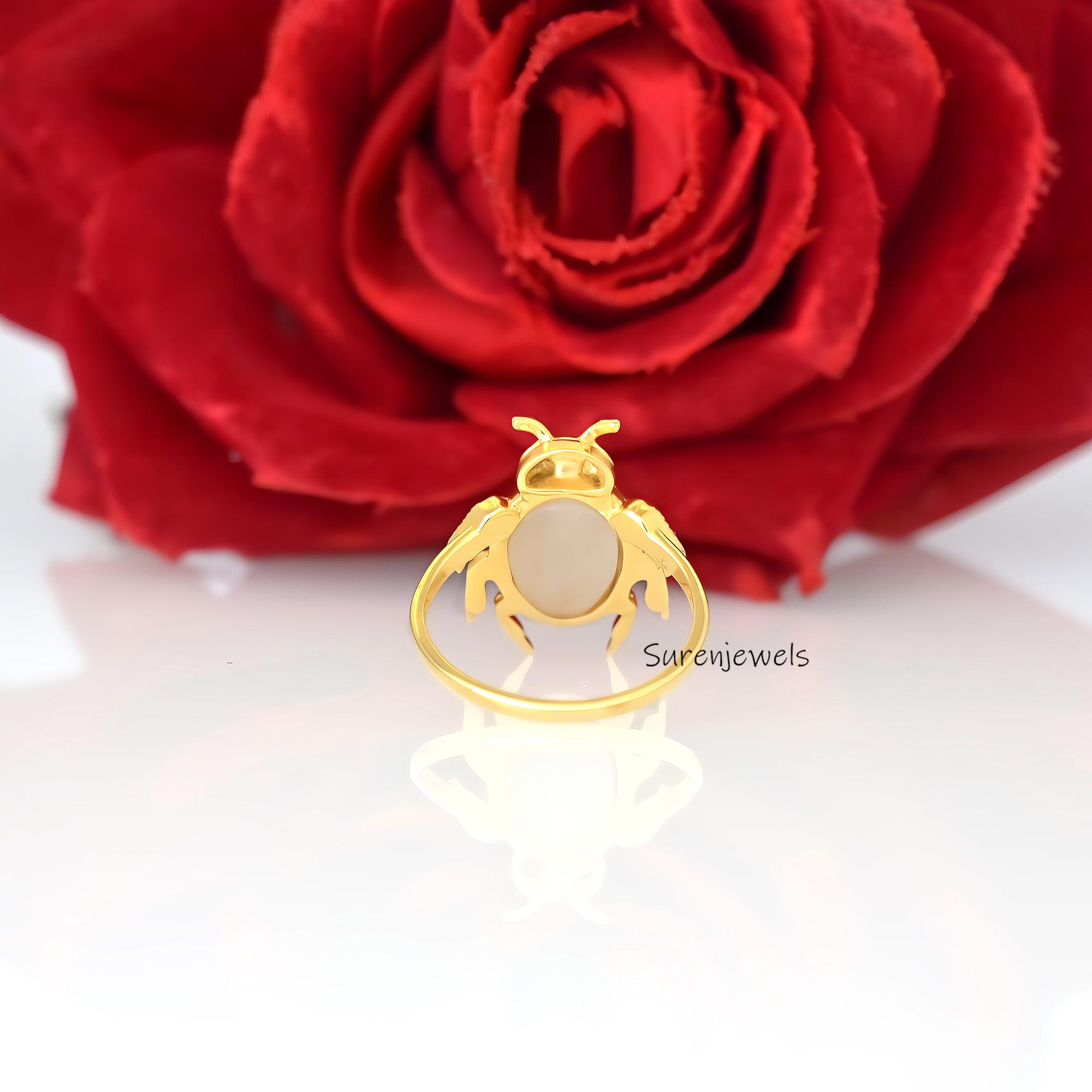 14k Gold Scarab Beetle Gemstone Ring: Egyptian Style - View 6 - Suren Jewels | SKU: SJR2974-SLYGMSBKCZGT-US-7,SJR3156-SLWGGOP