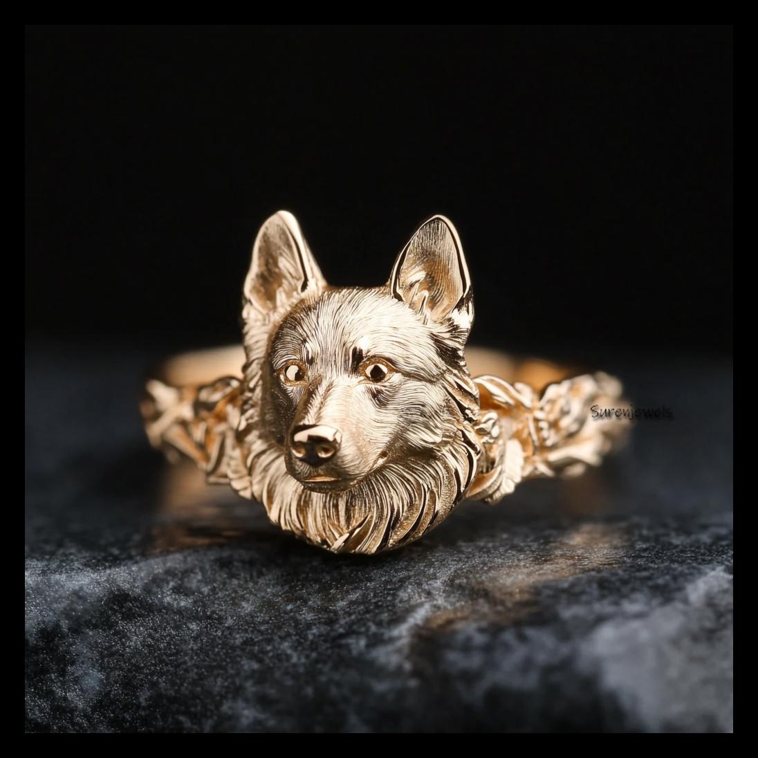 14k Gold German Shepherd Ring, Dainty Dog Jewelry - View 7 - Suren Jewels | SKU: SJR3201-SLWG-US-6