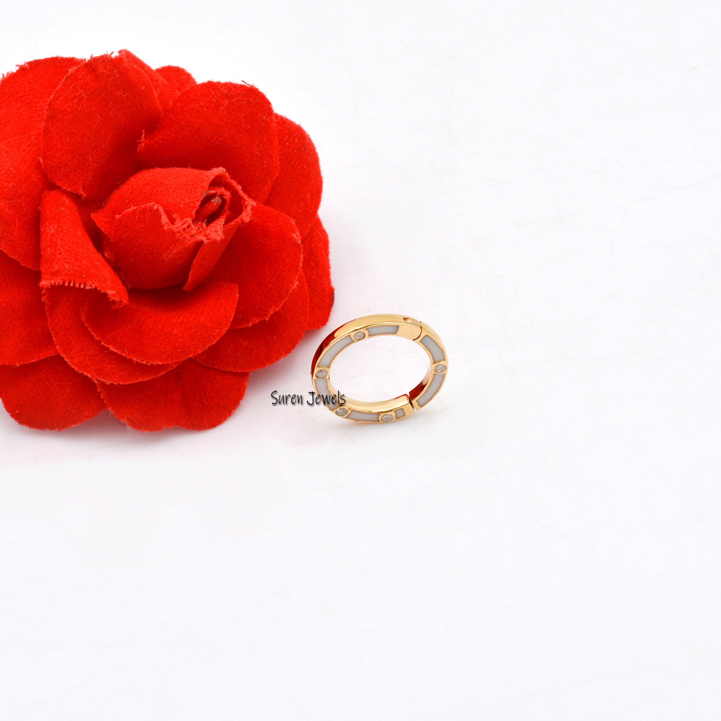 14K Gold Enamel Diamond Charm Holder - Round Enhancer - View 6 - Suren Jewels | SKU: SJP784-