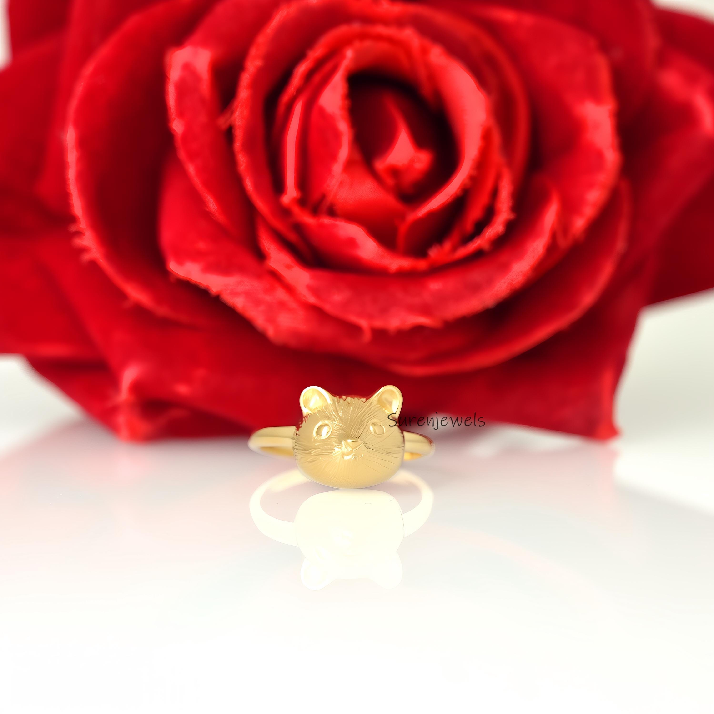 14k Gold Hamster Ring: Dainty Animal Jewelry - View 3 - Suren Jewels | SKU: SJR,SJR3028-SLYGBKCZ-US-10,SJR3035-SLYG-US-5