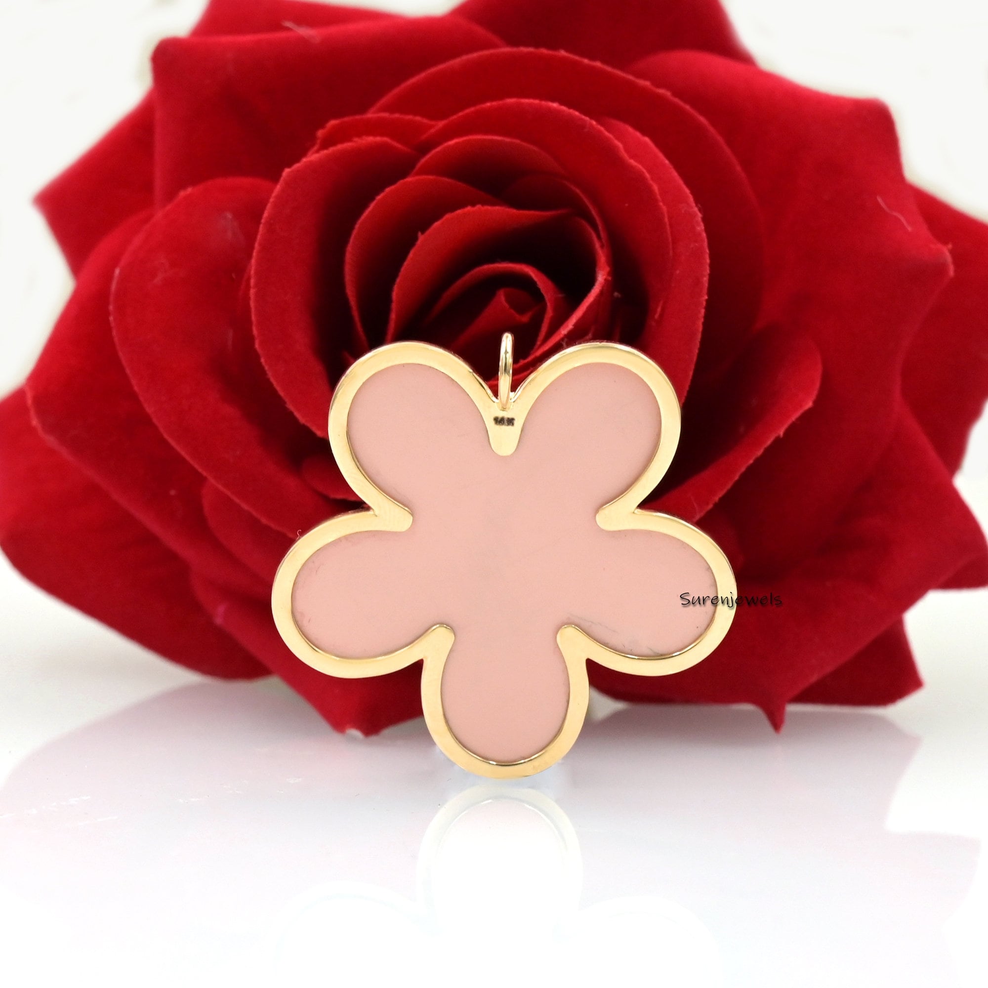 14K Gold Flower Pendant: Hand Carved Gemstone Summer Jewelry - View 7 - Suren Jewels | SKU: SJP1436-SLYGPOPMTCS-40M