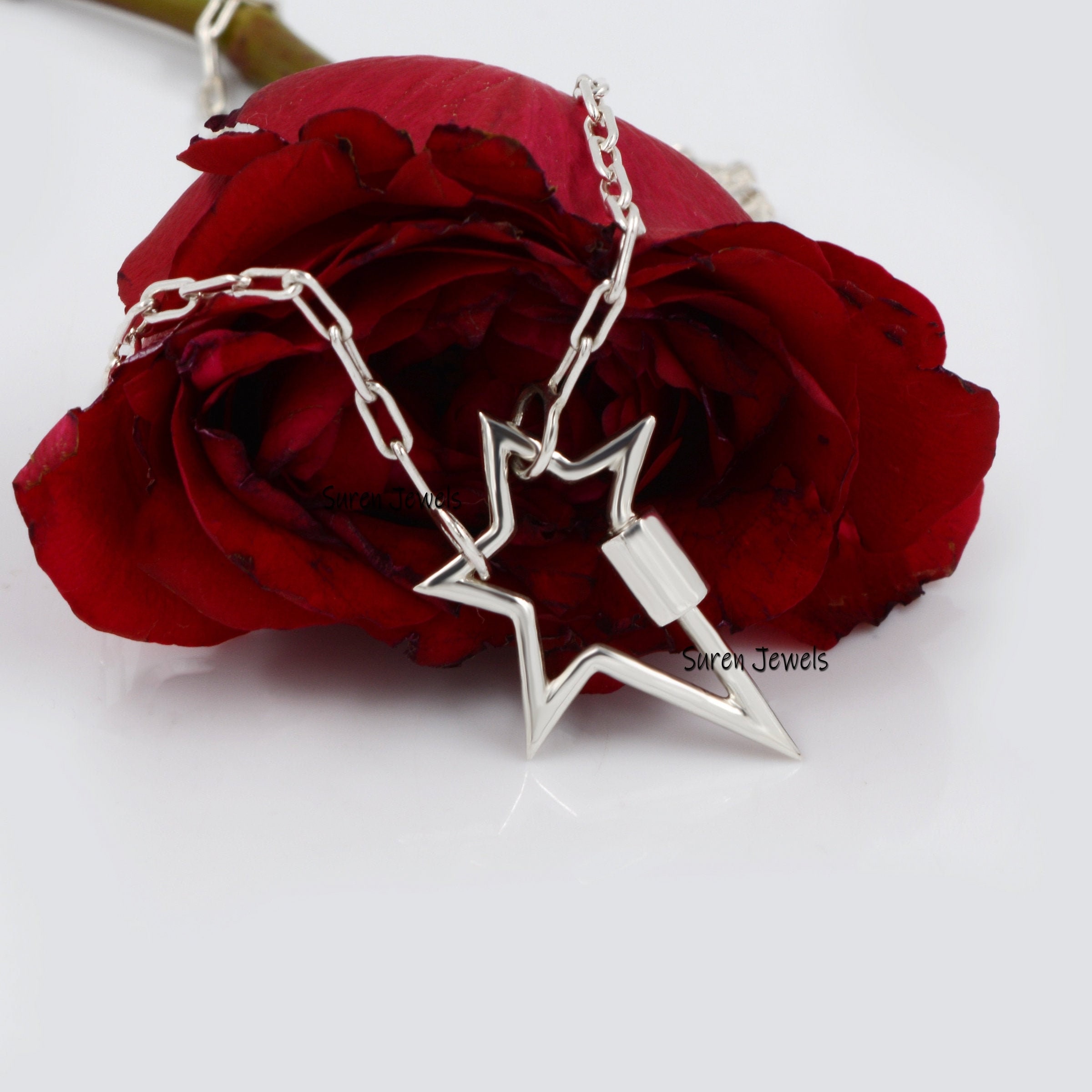 925 Silver Star Carabiner Lock Pendant: Handmade Jewelry - Suren Jewels | SKU: SPC20-SLYG-N36-18I
