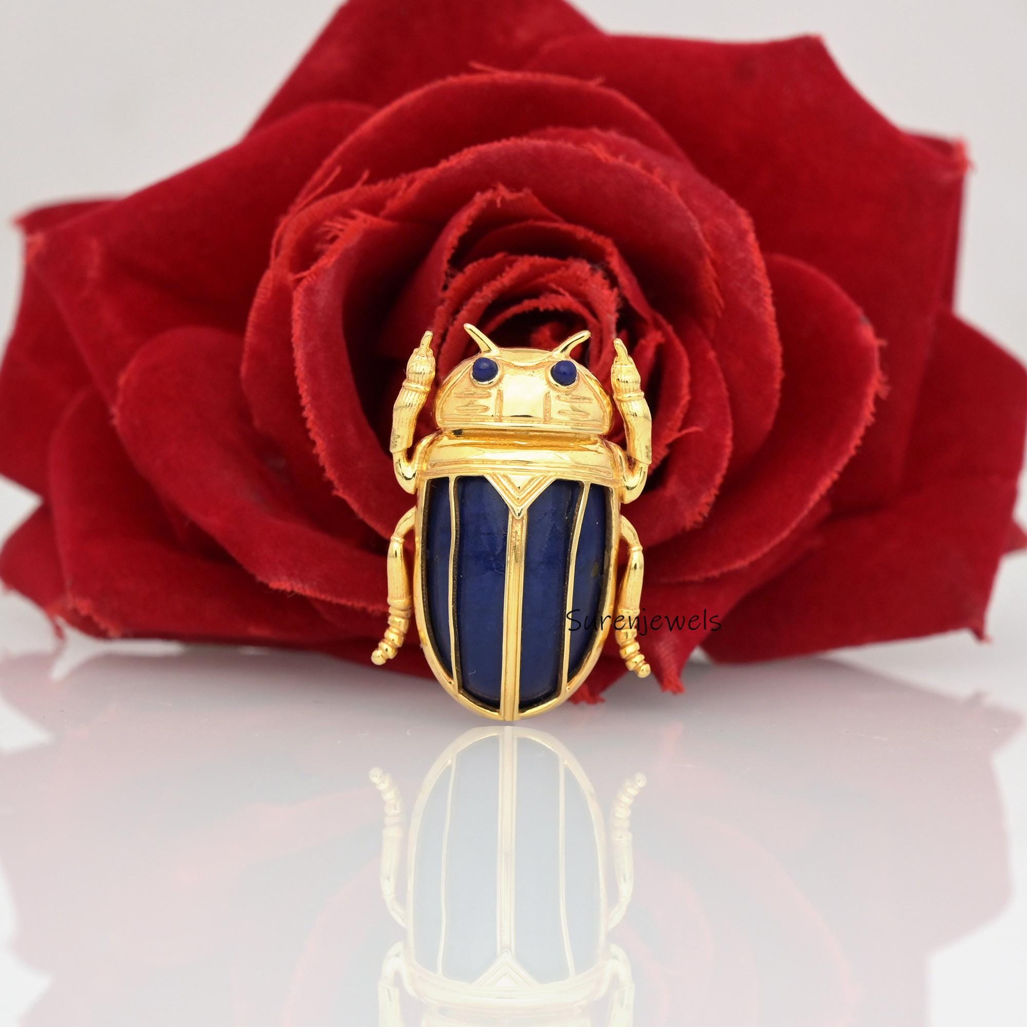 14K Gold Scarab Pendant: Hand Carved Amulet Charm - View 3 - Suren Jewels | SKU: SJP4191-SLYGLPZ-35M,SJP4192-SLYGLPZ-35M,SJP4