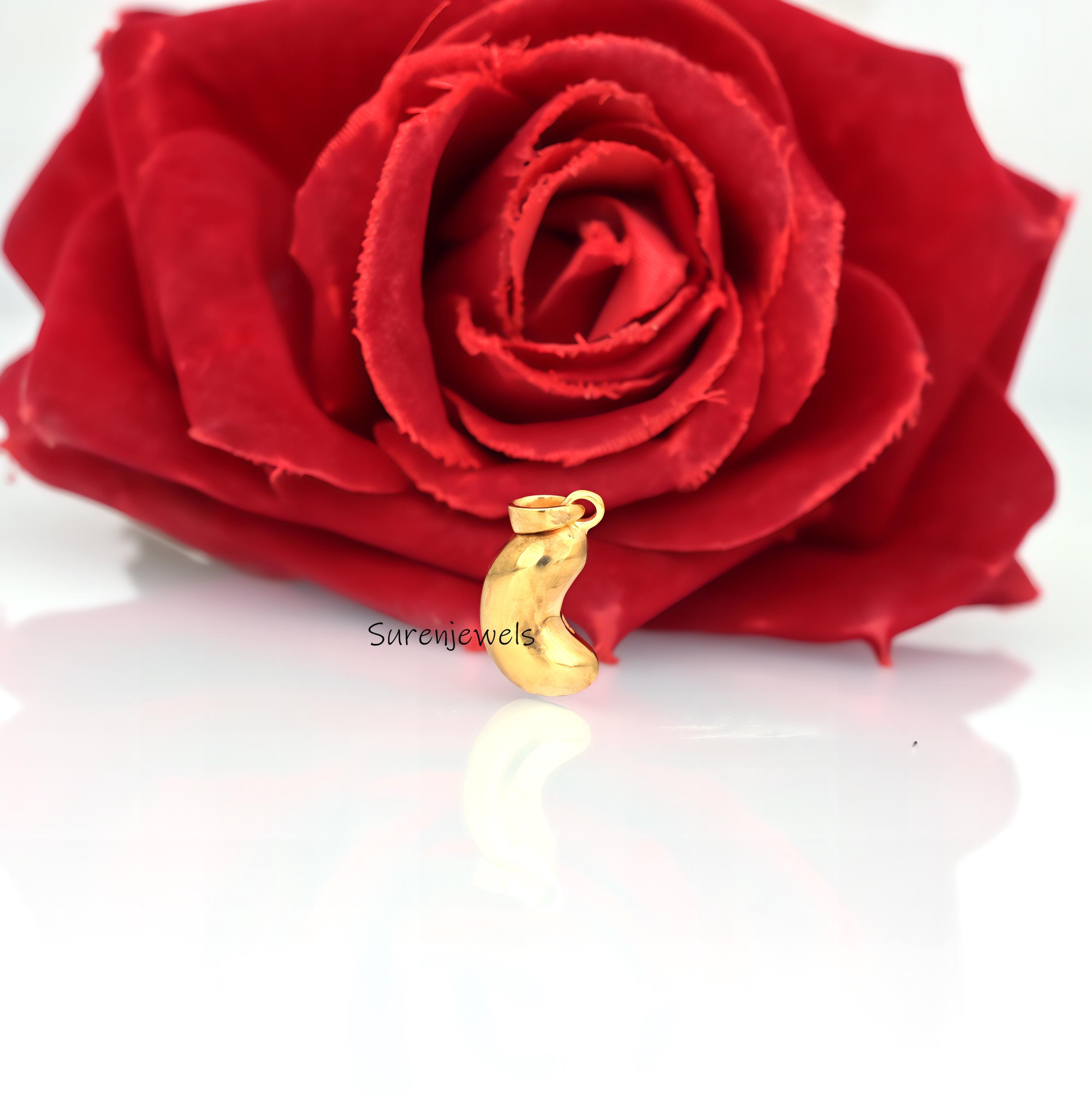 14K Gold Kidney Bean Pendant: Minimalist Charm - View 3 - Suren Jewels | SKU: SJP4400-SLYG-20M