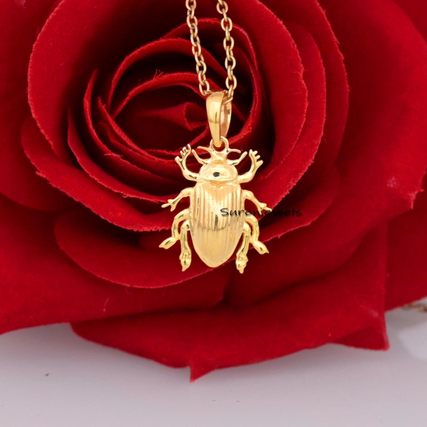 Solid 14K Gold Scarab Beetle Pendant: Spiritual Lucky Charm - View 4 - Suren Jewels | SKU: SJP3256-