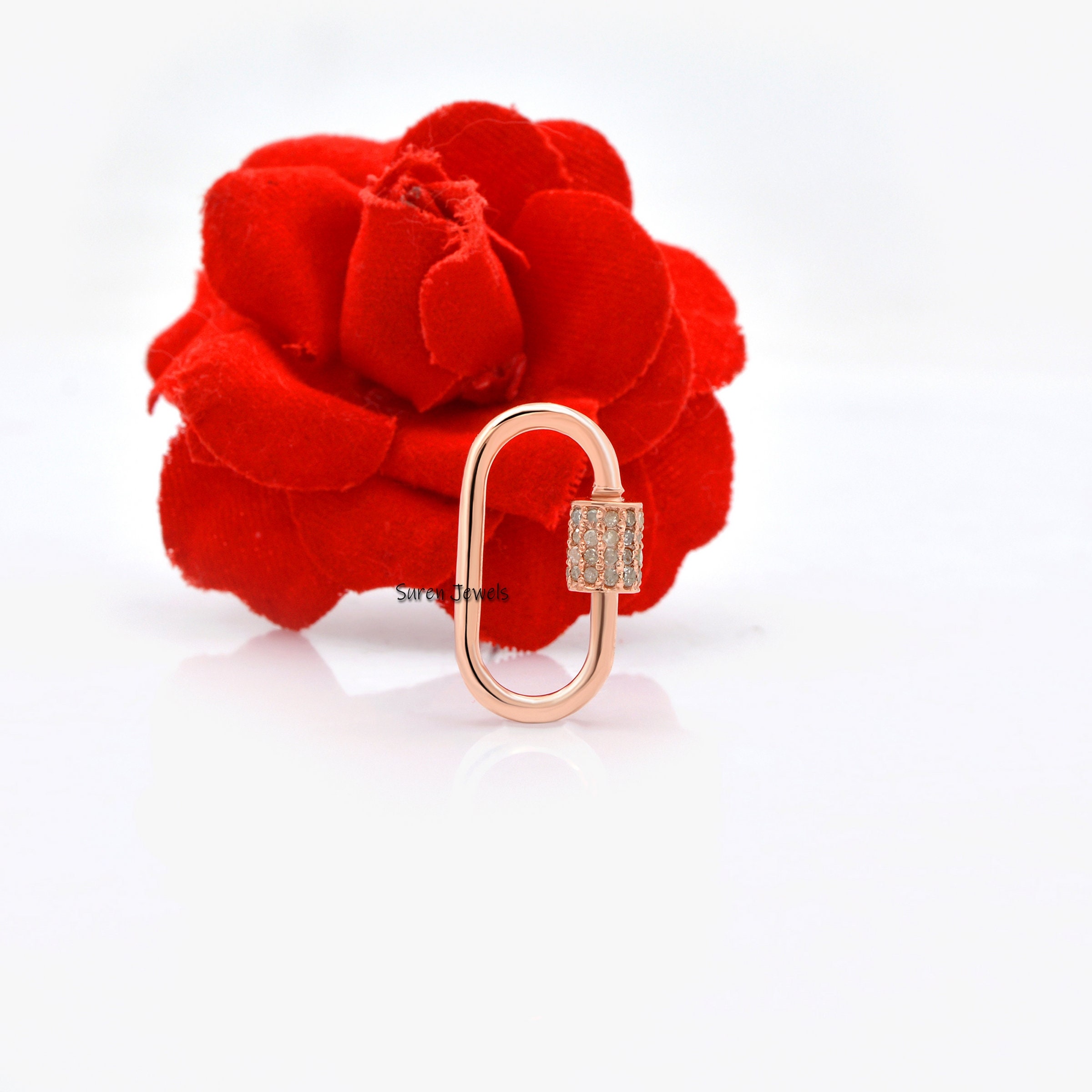 925 Silver Diamond Carabiner Lock - View 4 - Suren Jewels | SKU: SJC131-SLYGDI
