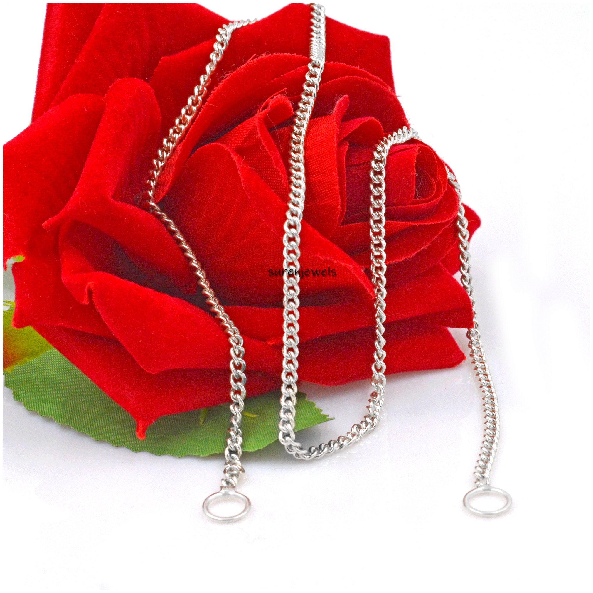 Sterling Silver 3mm Curb Chain Necklace: Carabiner Lock Jewelry - View 2 - Suren Jewels | SKU: SJN234/G17-SLOX