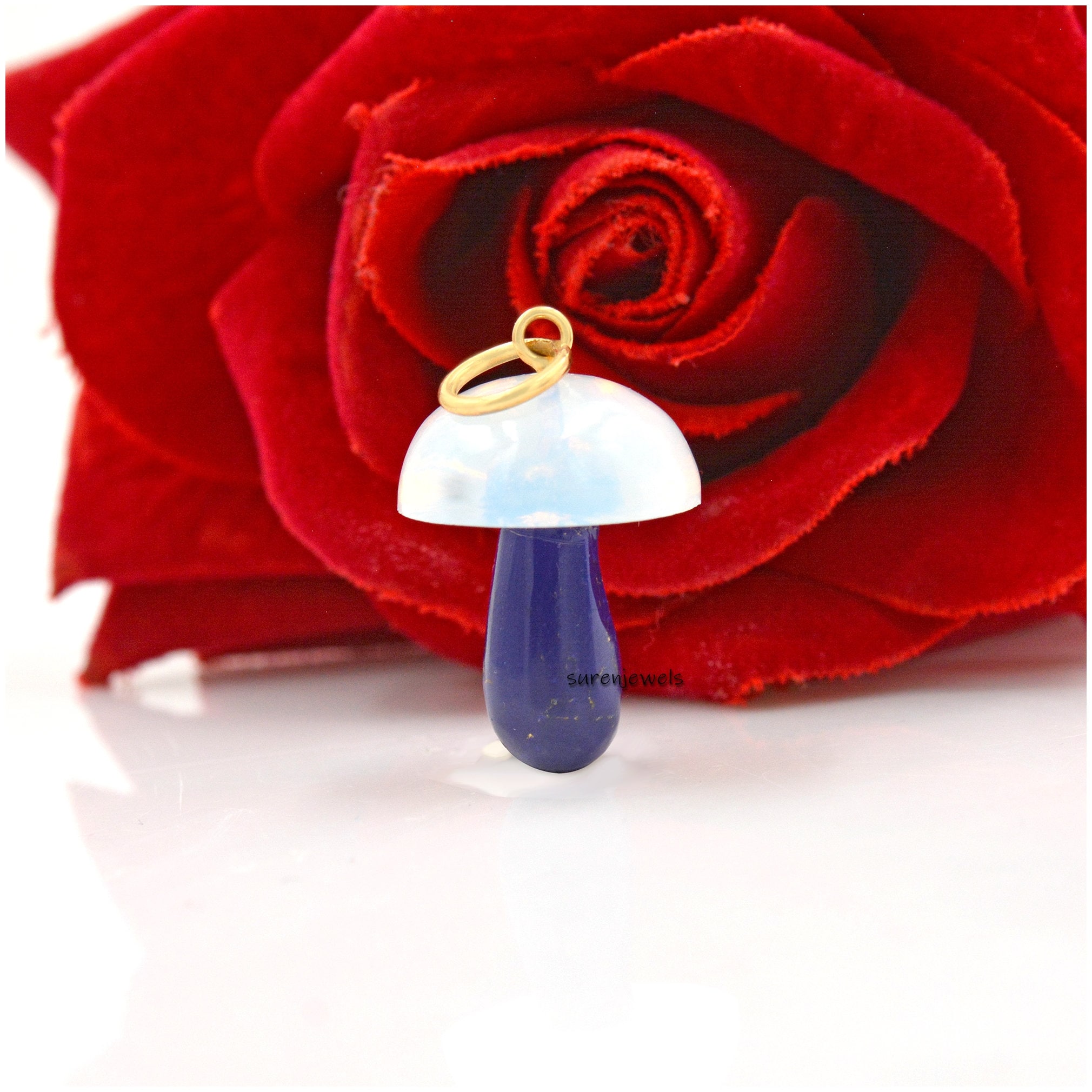 14k Solid Gold Mushroom Pendant: Gemstone Charm Necklace - View 2 - Suren Jewels | SKU: SJP1382