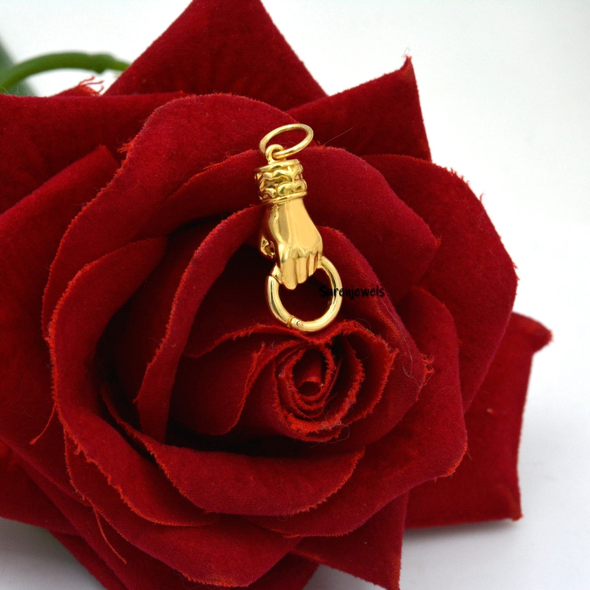 14K Gold Figa hand Charm Holder, Hand Holding Ring Connector - Suren Jewels | SKU: SJP1120-SLYG-25M