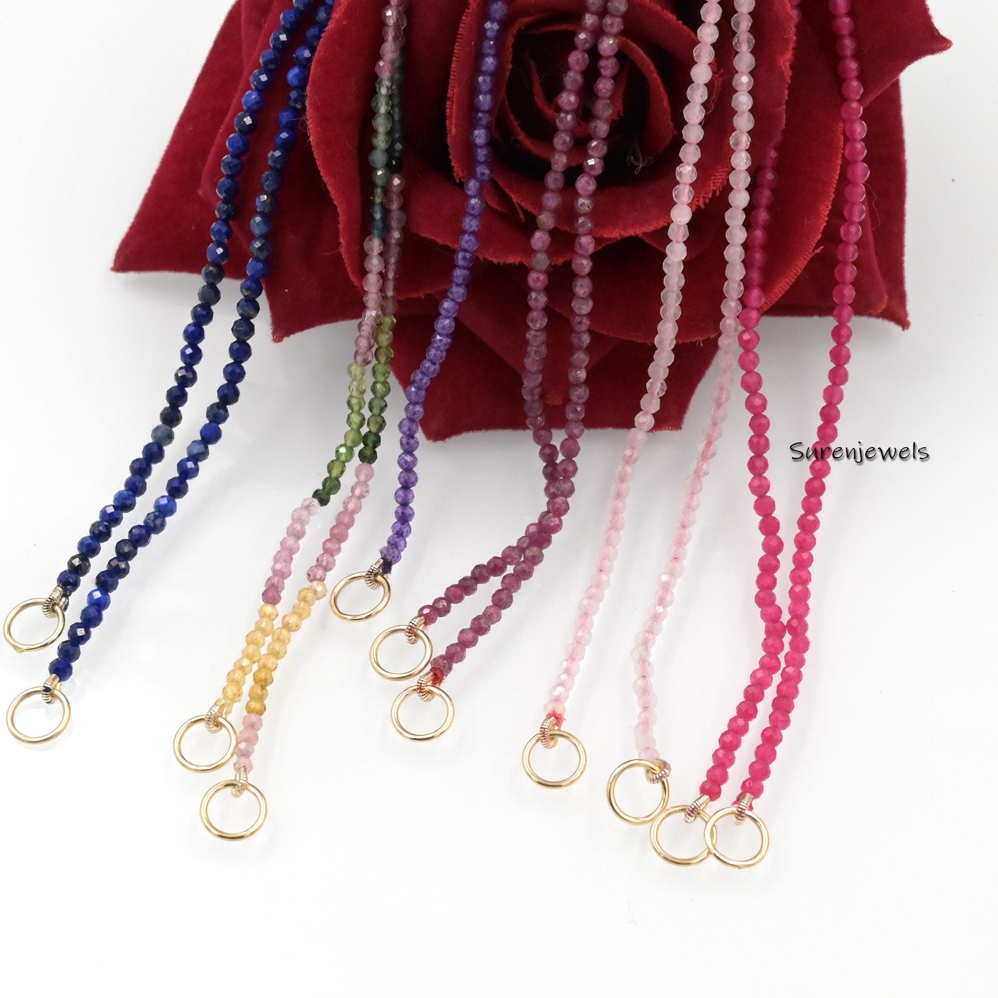 14k Gold Lapis Beads Chain Necklace: Enhancer Carabiner Chain - View 3 - Suren Jewels | SKU: SJN219