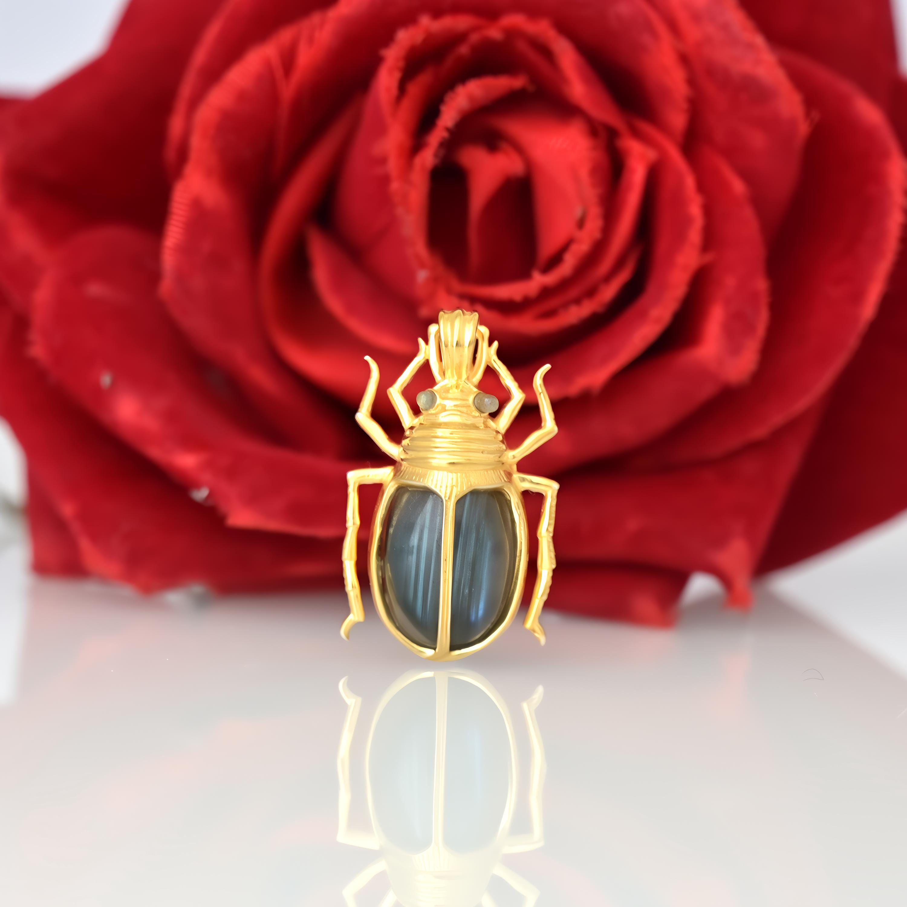 14K Gold Gemstone Scarab Charm: Hand Carved Amulet - View 3 - Suren Jewels | SKU: SJP4233-SLYGLPZBS-35M,SJP4234-SLYGLPZ-35M,S