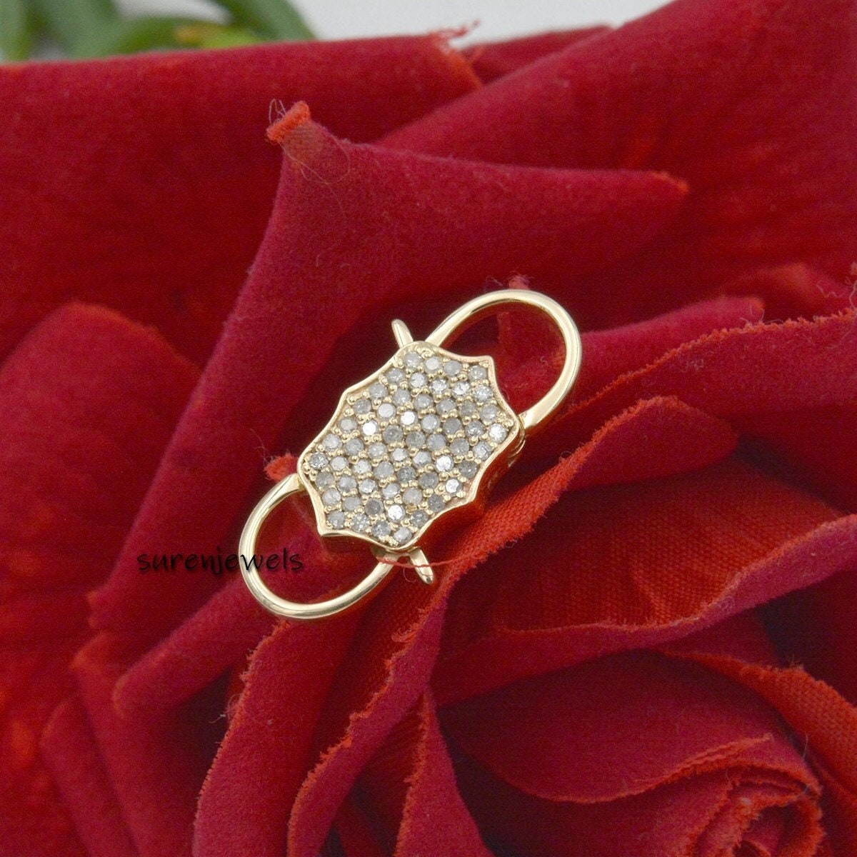 Handmade Pave Diamond Padlock: 925 Silver Yellow Gold Plated Connector - View 6 - Suren Jewels | SKU: SJP33-SLYGDI-N47-18I