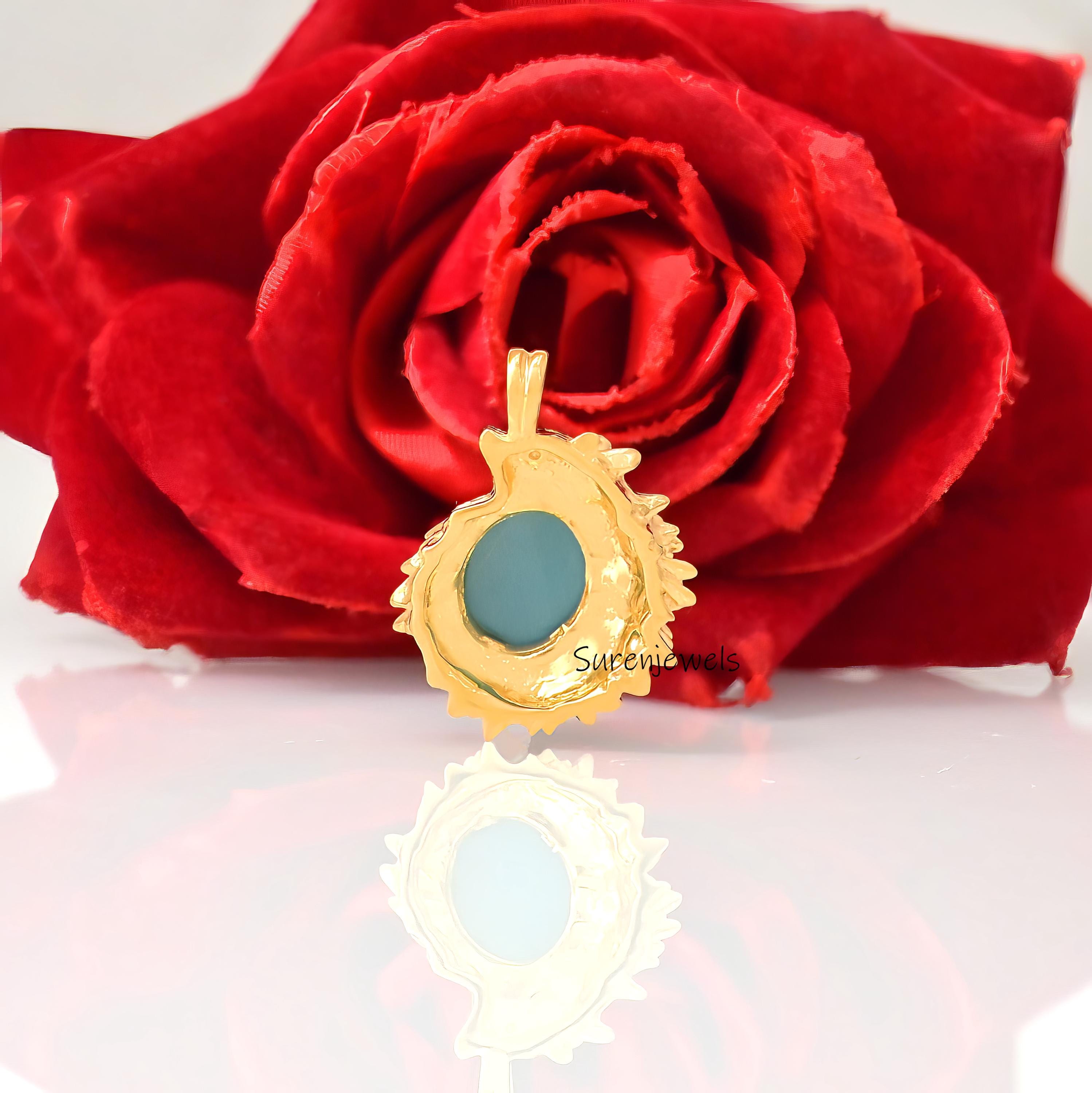 14k Gold Gemstone Hedgehog Pendant: Handmade Animal Jewelry - View 7 - Suren Jewels | SKU: SJP5021-SLYGTQ-30M,SJP,SJP4843-SLY