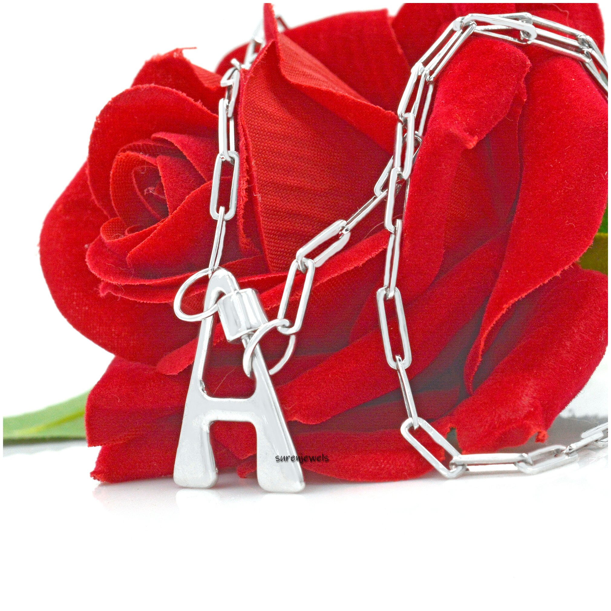 925 Silver Initial Lock Necklace: Personalized Letter Carabiner - View 4 - Suren Jewels | SKU: SJC88-SLYG-F-N47-18I-925
