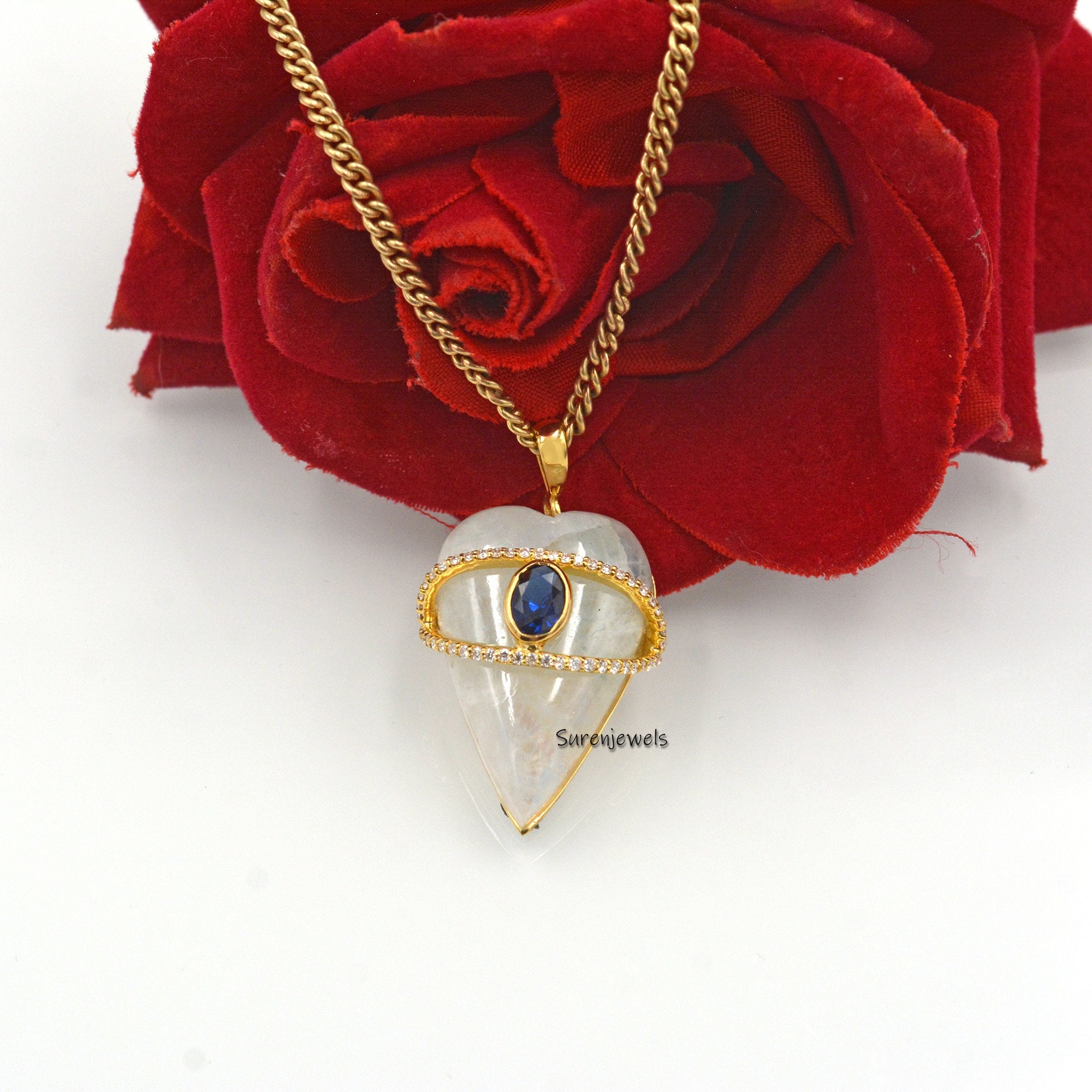 14k Gold Gemstone Evil Eye Heart pendant - View 6 - Suren Jewels | SKU: SJP1559-SLYGMSMNBCZ