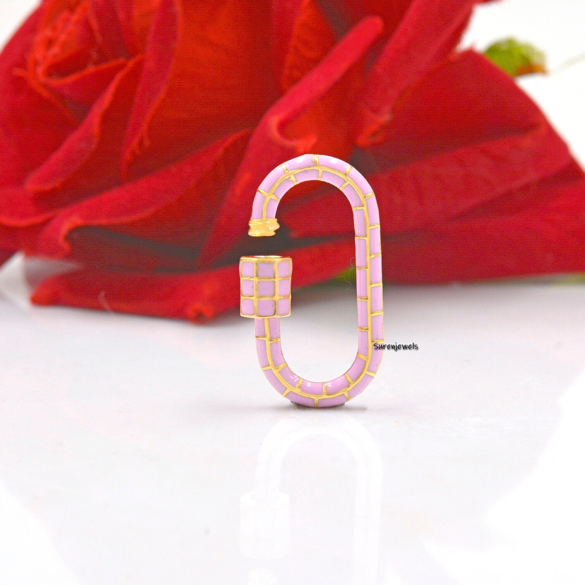 14K Solid Gold Enamel Carabiner Lock: Designer Jewelry - View 3 - Suren Jewels | SKU: SJC18-SLYGELW-30M-N24-18I-925