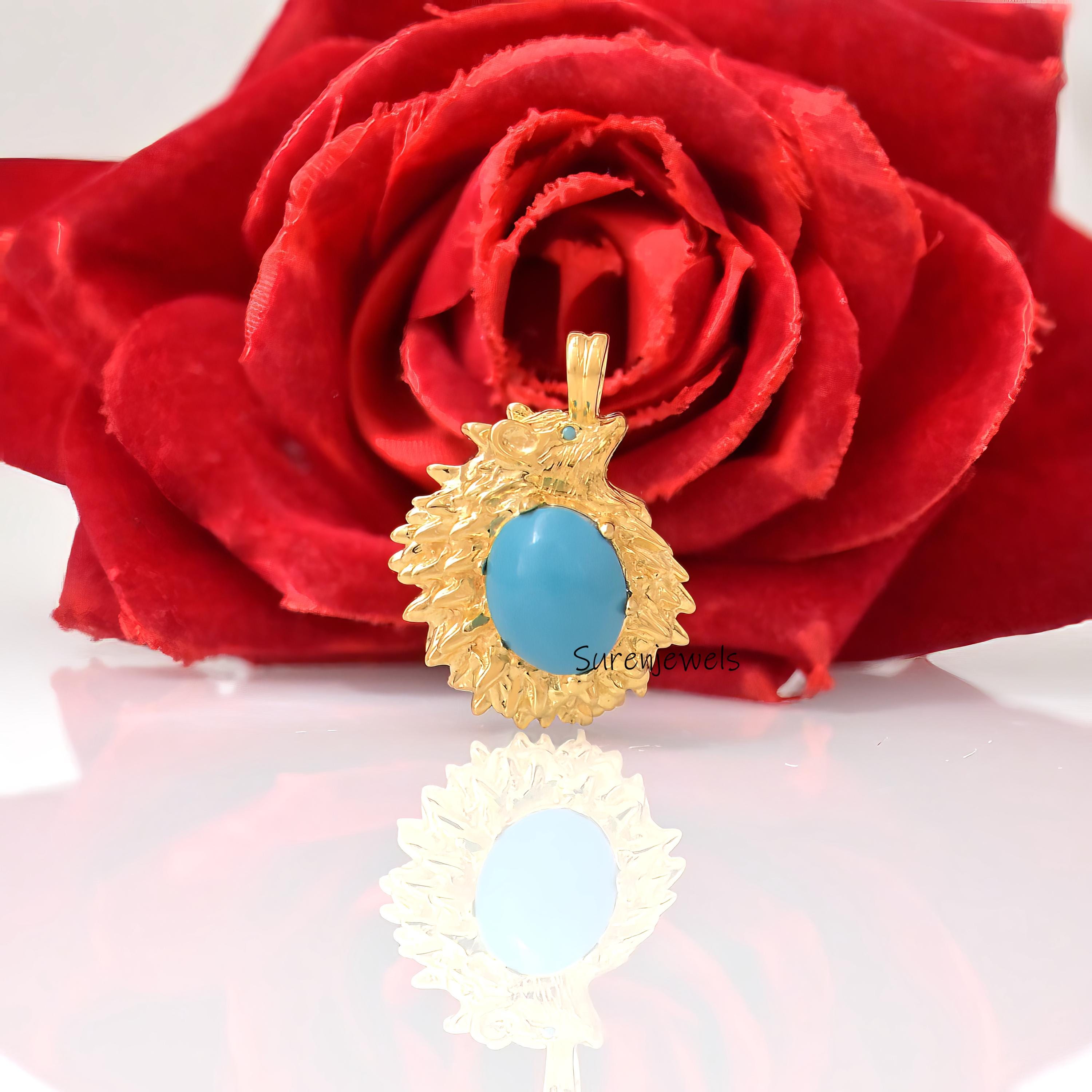 14k Gold Gemstone Hedgehog Pendant: Handmade Animal Jewelry - View 3 - Suren Jewels | SKU: SJP5021-SLYGTQ-30M,SJP,SJP4843-SLY