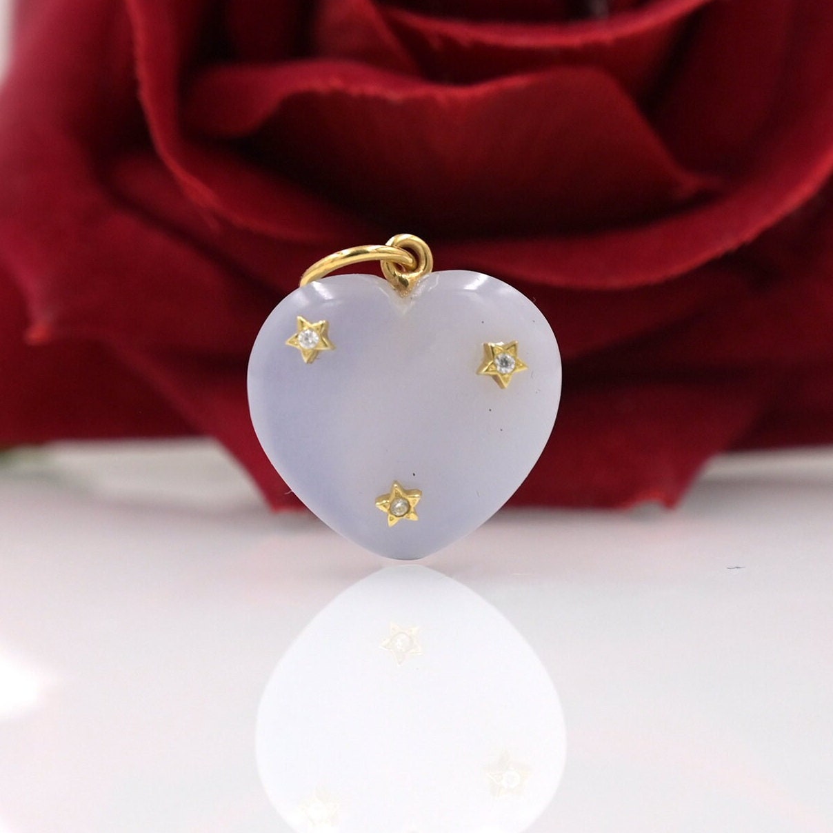 14K Gold Tiny Star Heart Pendant: Turquoise & Moissanite Charm - View 6 - Suren Jewels | SKU: SJP1450-SLYGCRMN